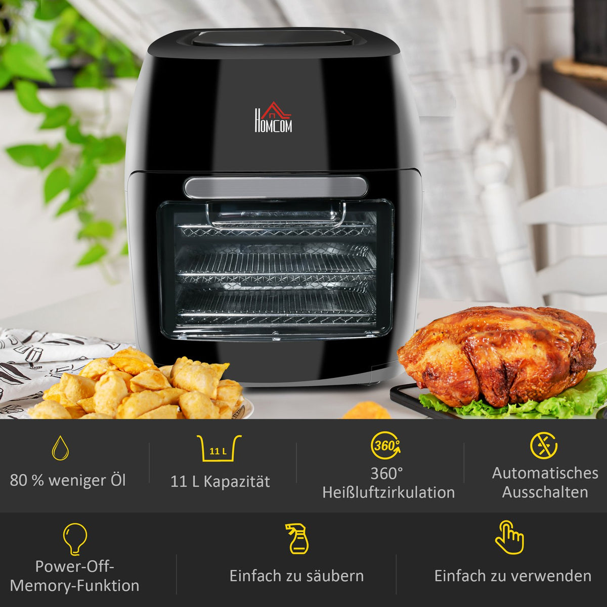 Accessories, Dehydrator & Grill Function, Oil-Free Cooking, Black, 32X35.6X37.9Cm