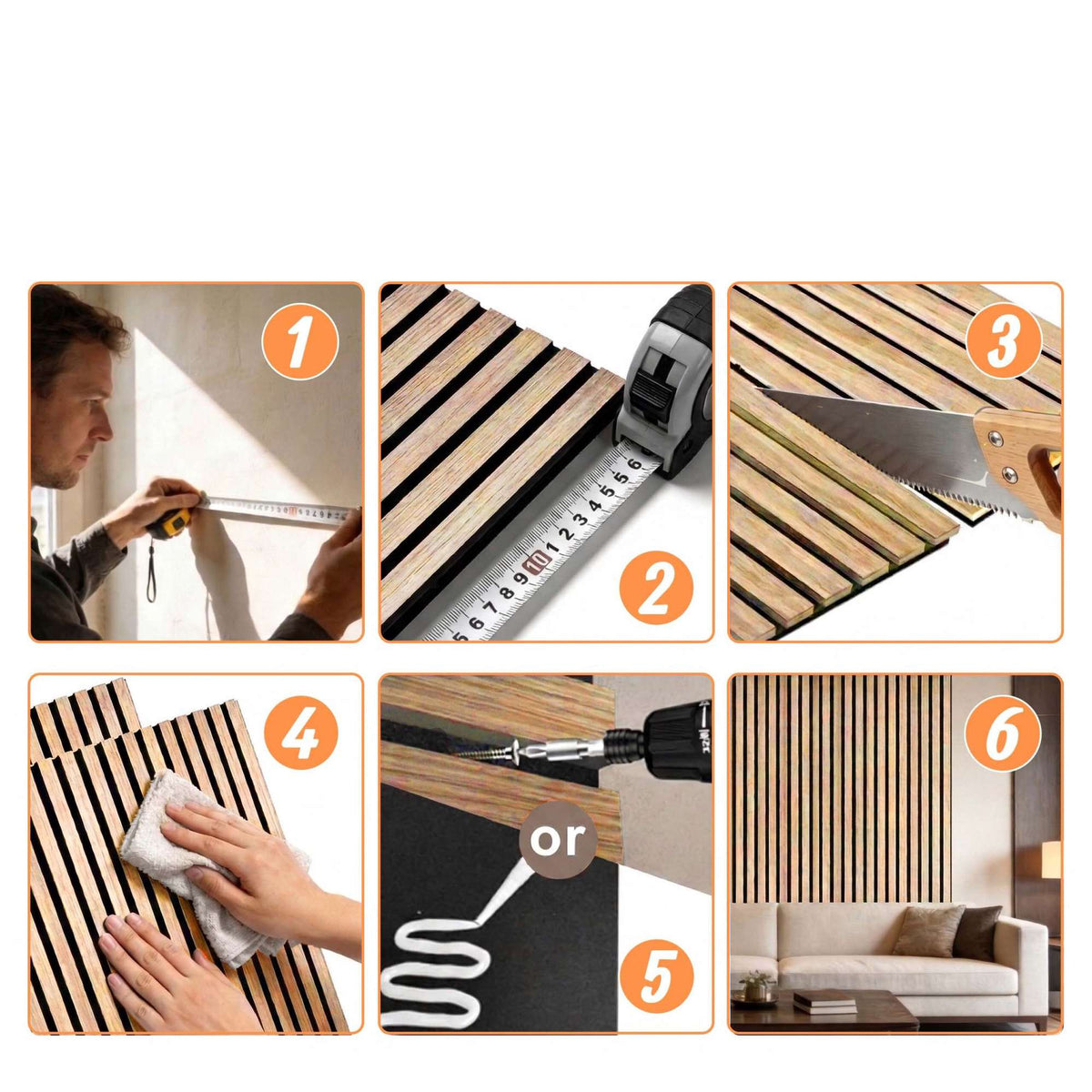 Acoustic Wall Panels, 60x60cm, Set of 4, Wood Veneer