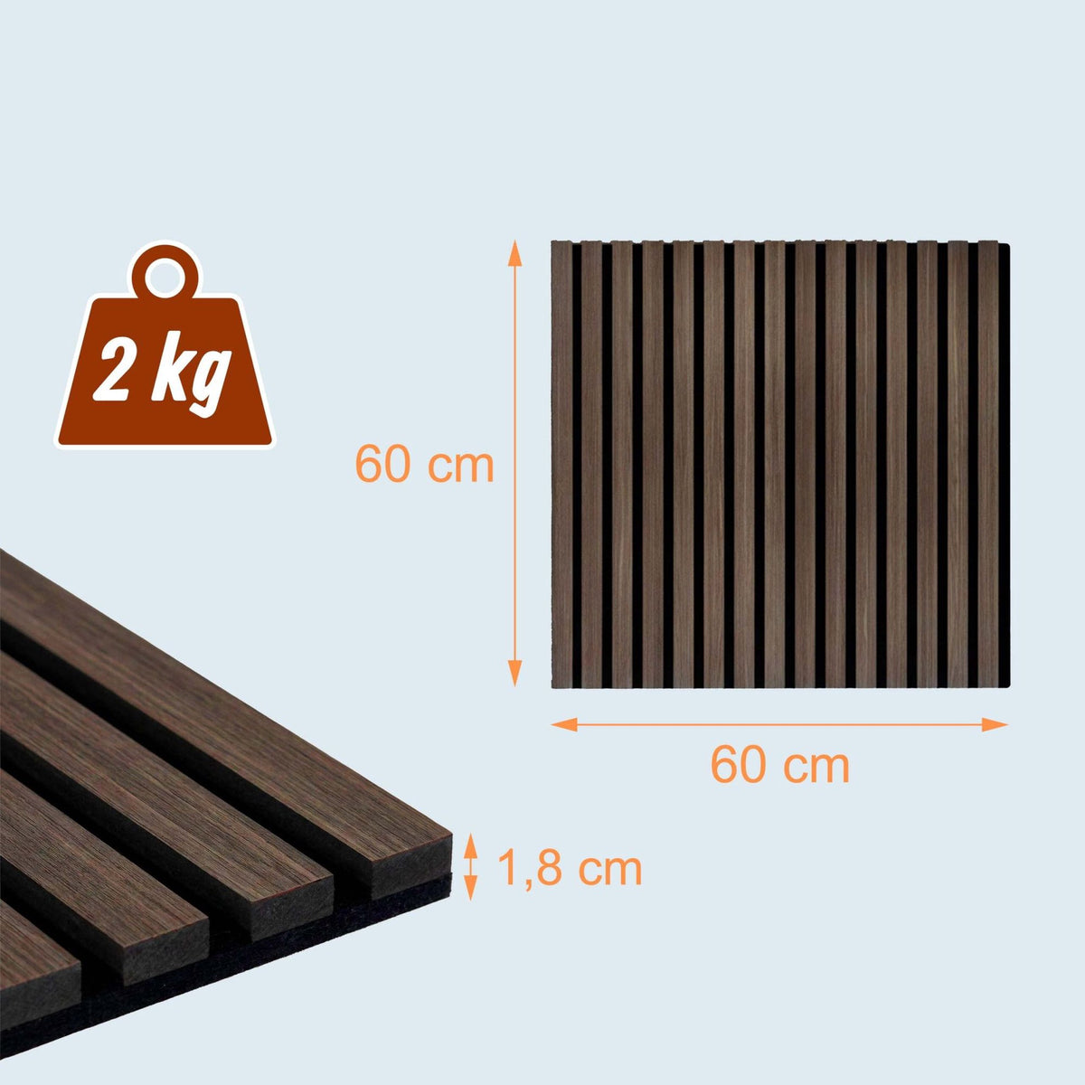 Acoustic Wall Panels, 60x60cm, Set of 4, Wood Veneer