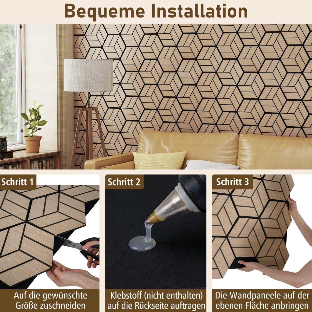 Acoustic Wall Panels, Hexagonal Wood, Sound Absorbing, 4 Pack