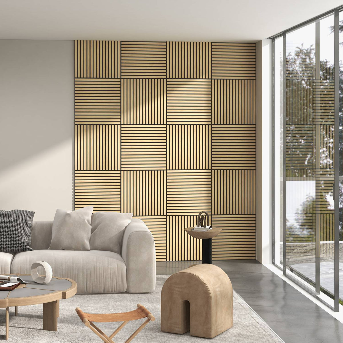 Acoustic panels 4 pieces 60 x 60 cm 3D wall panels, DIY acoustic panels, wall paneling for living room, home office, studio, oak