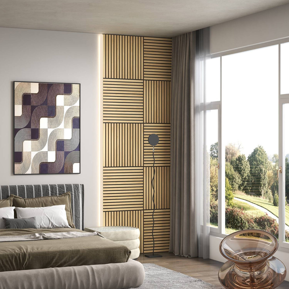 Acoustic panels 4 pieces 60 x 60 cm 3D wall panels, DIY acoustic panels, wall paneling for living room, home office, studio, oak