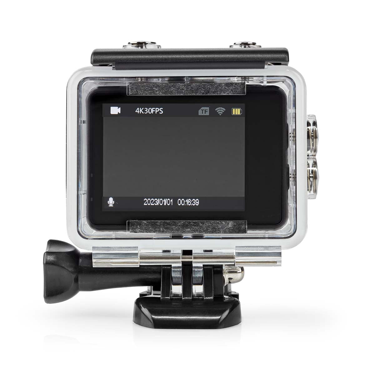 Action Cam | Dual Screen | 4K@30fps | 16 MPixel | Waterproof up to: 30.0 m | 90 min | Wi-Fi | App available for: Android™ / IOS | Mounts included | Black