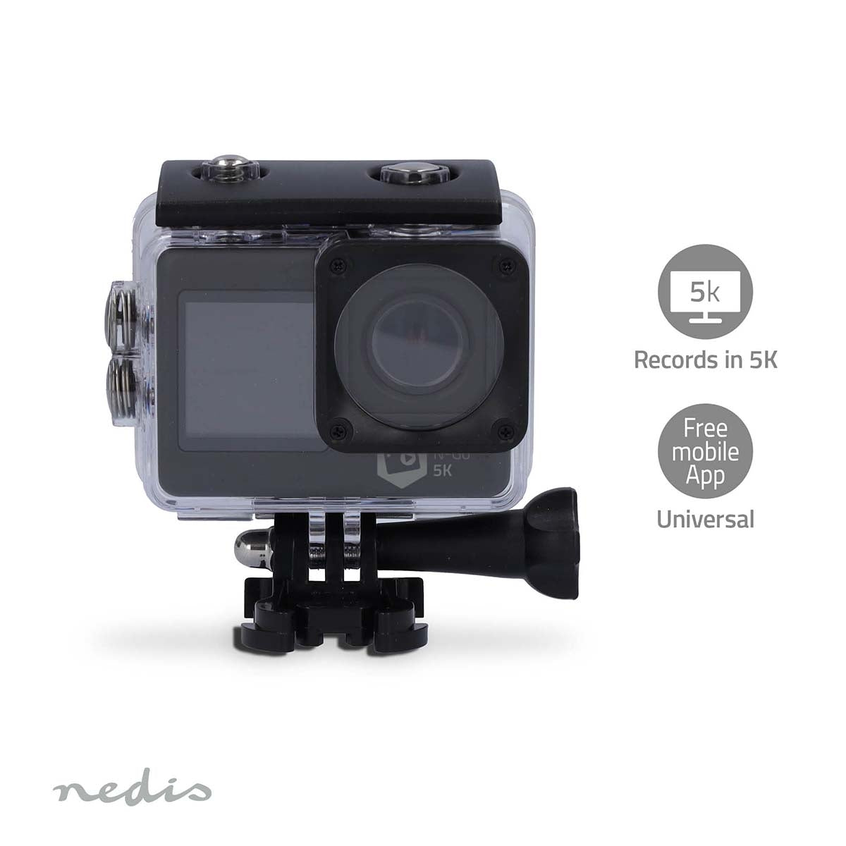 Action Cam | Dual Screen | 5K@30fps | 16 MPixel | Waterproof up to: 30.00 m | 80 min | Wi-Fi | App available for: Android™ / IOS | Mounts included | Black