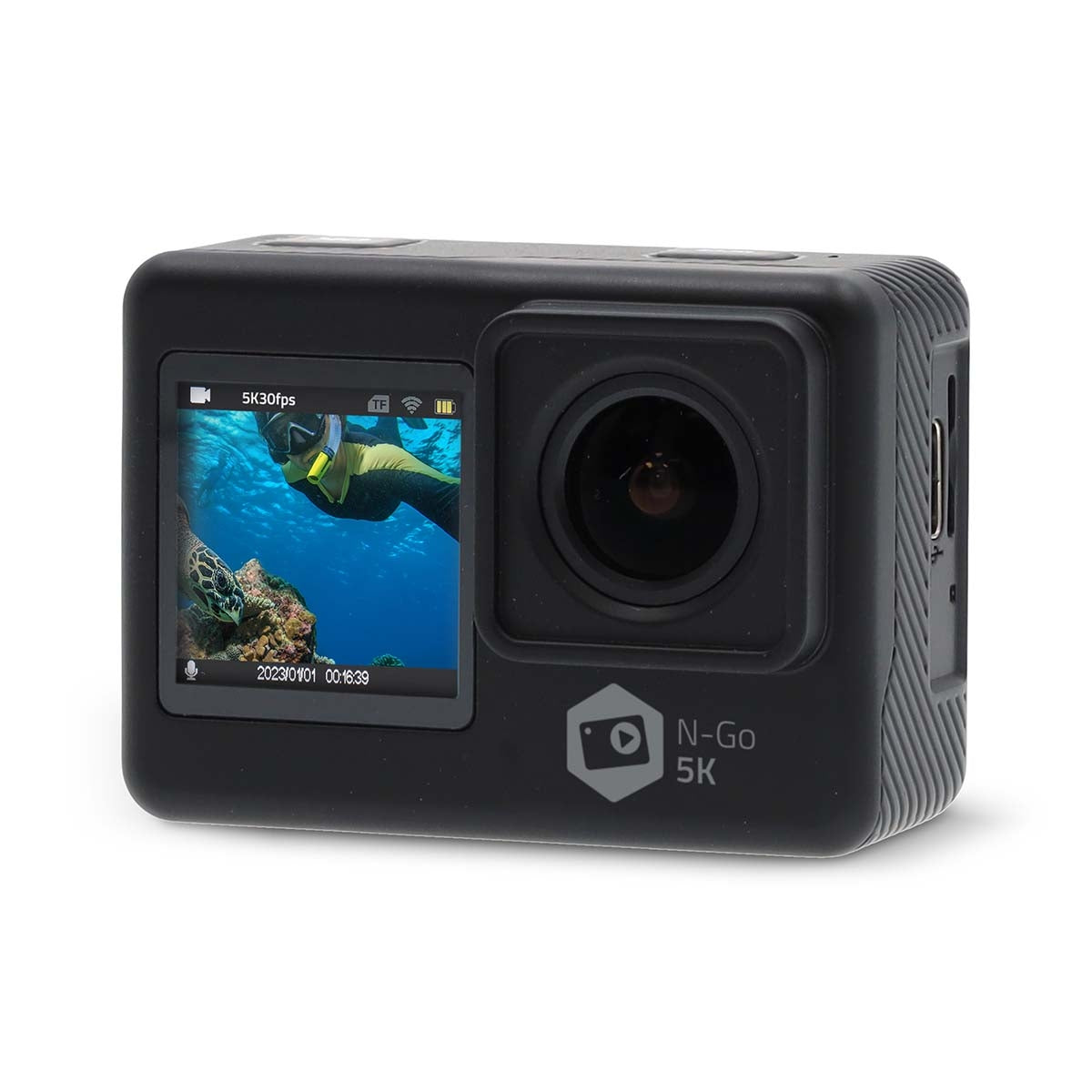 Action Cam | Dual Screen | 5K@30fps | 16 MPixel | Waterproof up to: 30.00 m | 80 min | Wi-Fi | App available for: Android™ / IOS | Mounts included | Black
