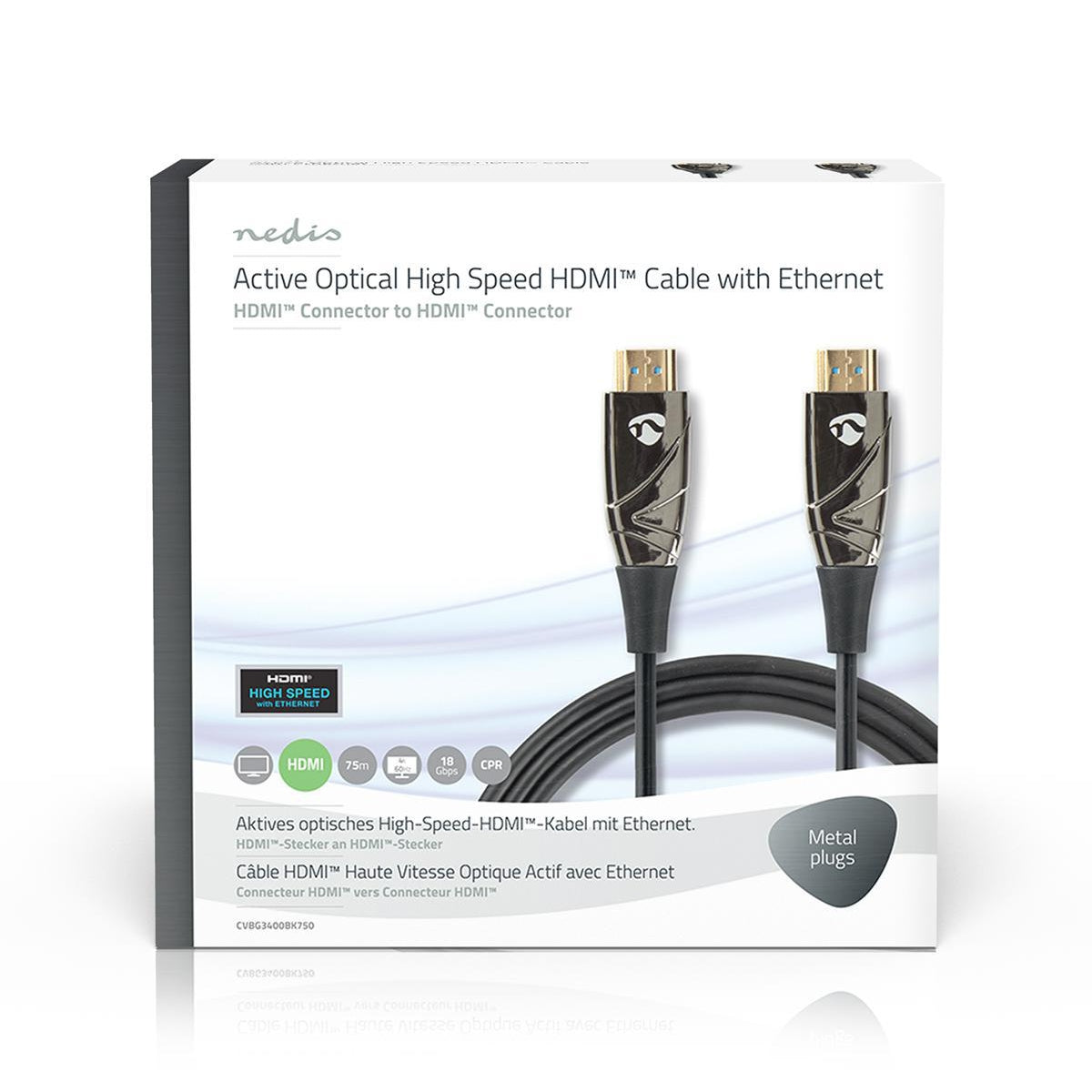 Active Optical High Speed HDMI™ Cable with Ethernet | HDMI™ Connector | HDMI™ Connector | 4K@60Hz | 18 Gbps | 75.0 m | Round | PVC | Black | Gift Box