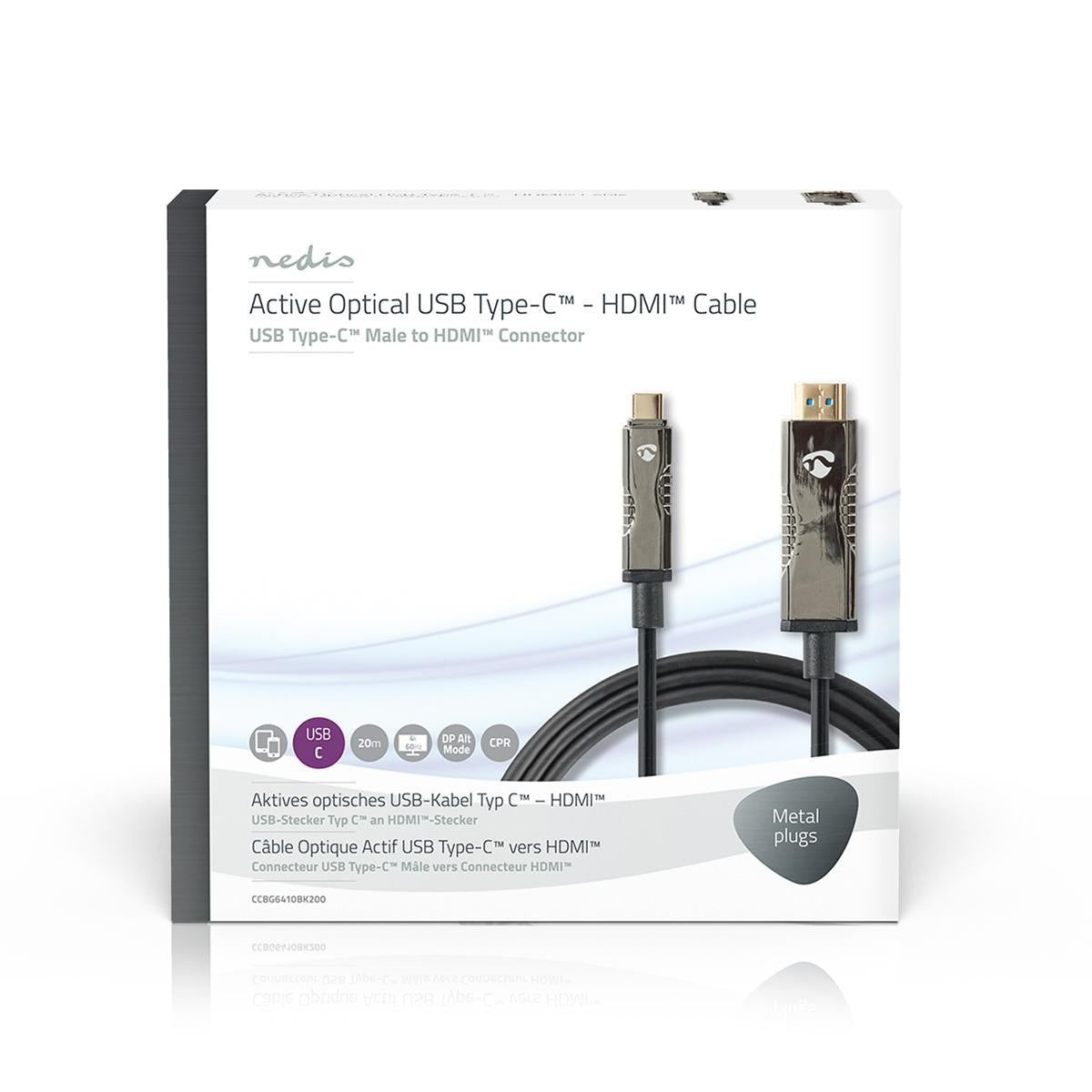 Active Optical USB Cable | USB-C™ Male | HDMI™ Connector | 18 Gbps | 20.0 m | Round | PVC | Black | Gift Box