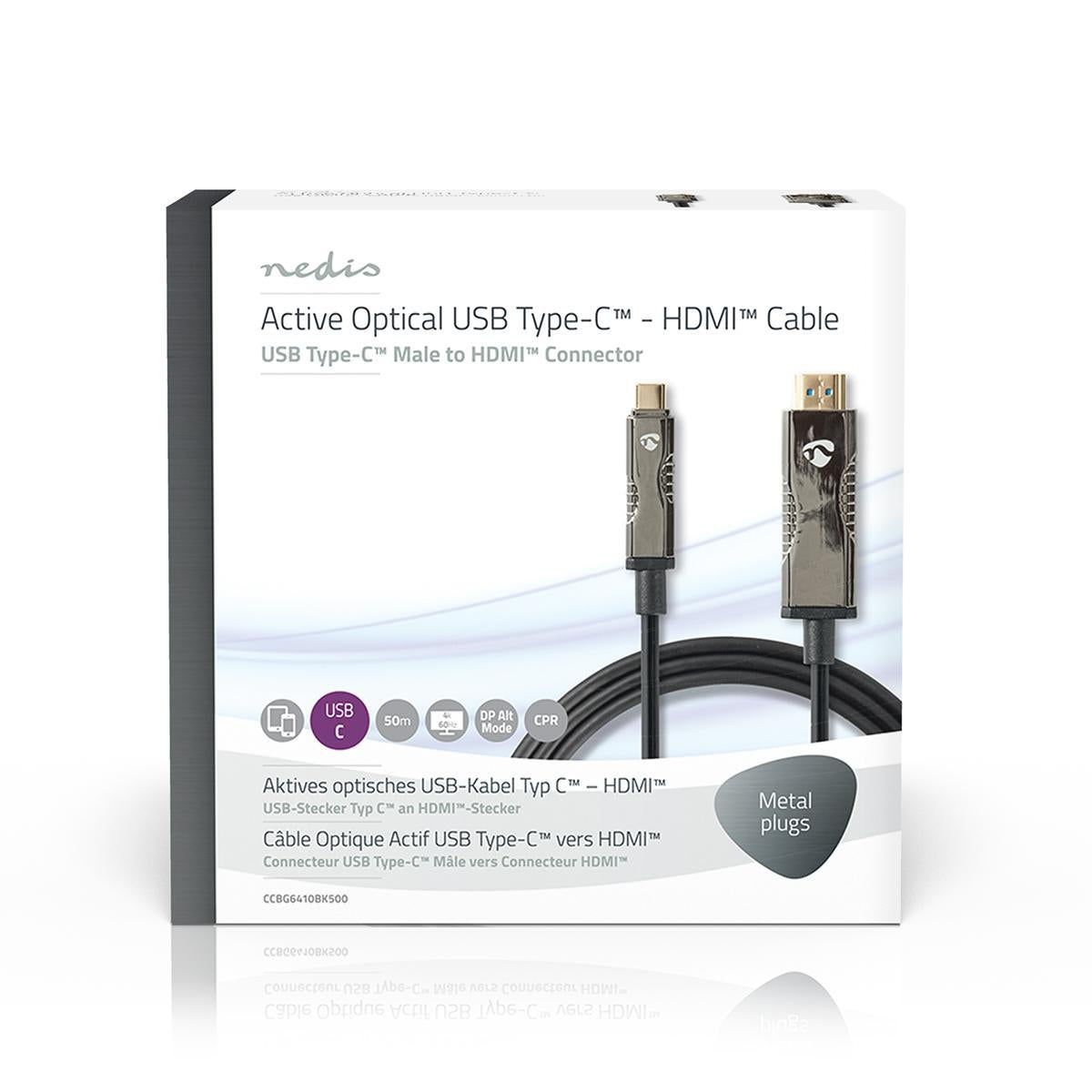 Active Optical USB Cable | USB-C™ Male | HDMI™ Connector | 18 Gbps | 50.0 m | Round | PVC | Black | Gift Box
