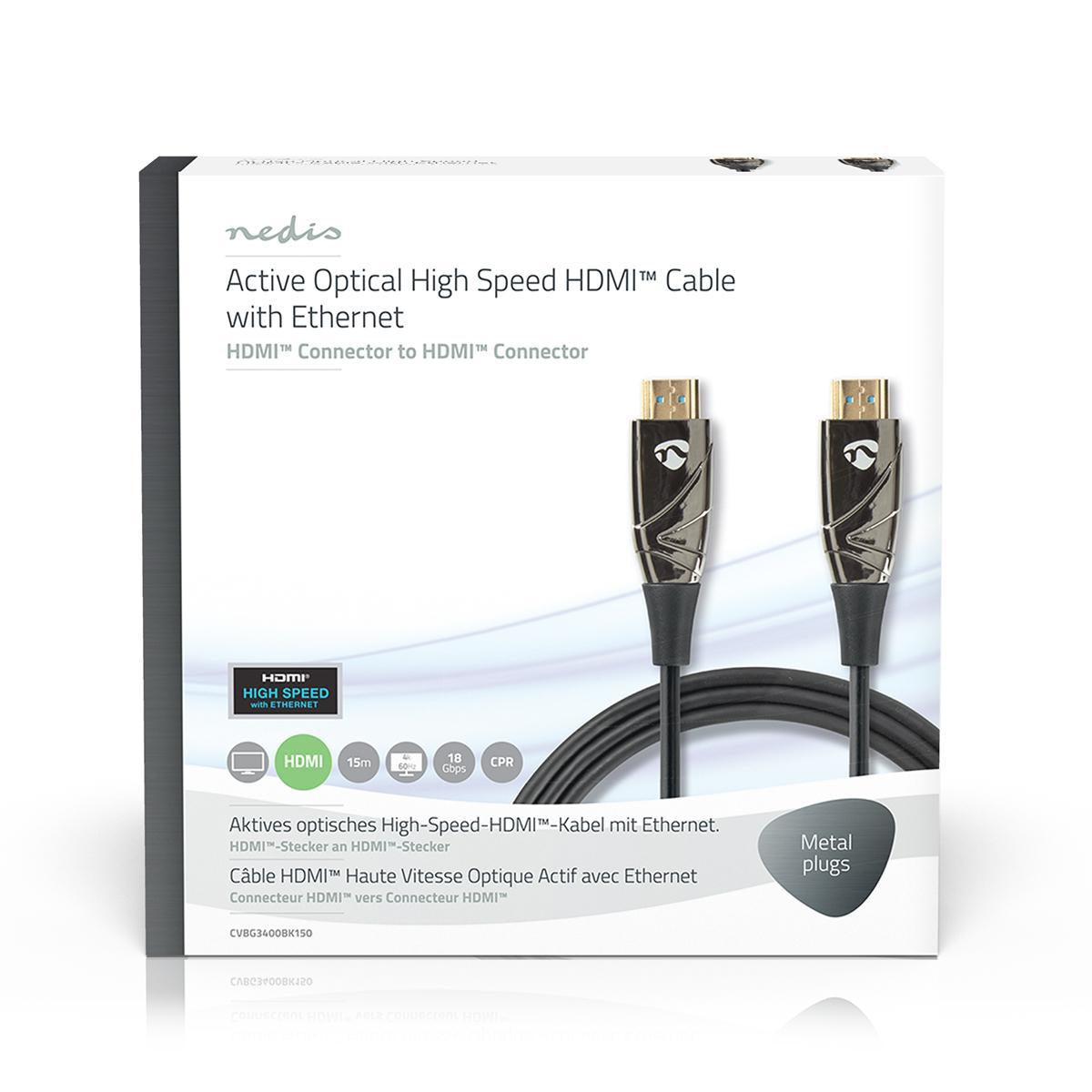 Active optical High Speed HDMI cable with Ethernet | HDMI™ Connector | HDMI™ Connector | 4K@60Hz | 18 Gbps | 15.0 m | Round | PVC | Black | Gift box