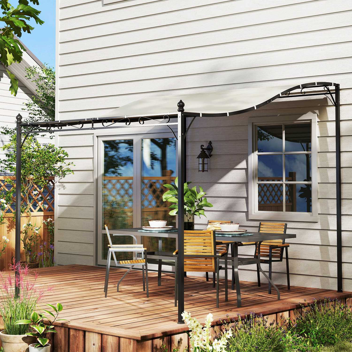 Add-on pavilion pergola with roof, water-repellent pavilion canopy, free-standing garden pavilion, patio pavilion, canopy, sun protection for terrace, garden, approx. 2.5 x 3 x 2.5 m, cream white