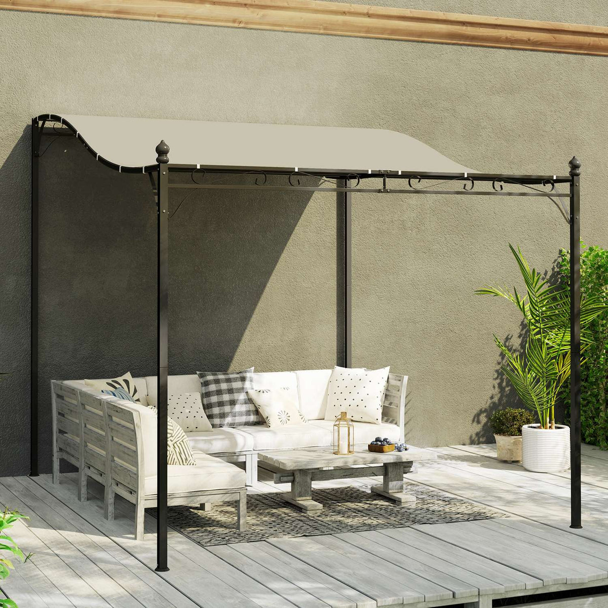 Add-on pavilion pergola with roof, water-repellent pavilion canopy, free-standing garden pavilion, patio pavilion, canopy, sun protection for terrace, garden, approx. 2.5 x 3 x 2.5 m, cream white