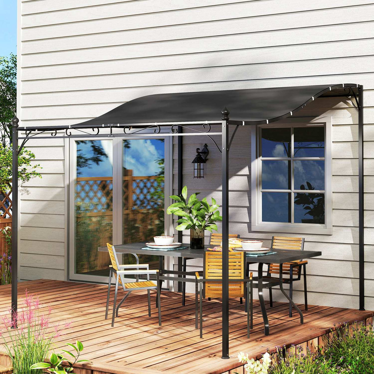 Add-on pavilion pergola with roof, water-repellent pavilion canopy, free-standing garden pavilion, patio pavilion canopy, sun protection for terrace, garden, approx. 2.5 x 3 x 2.5 m, dark gray