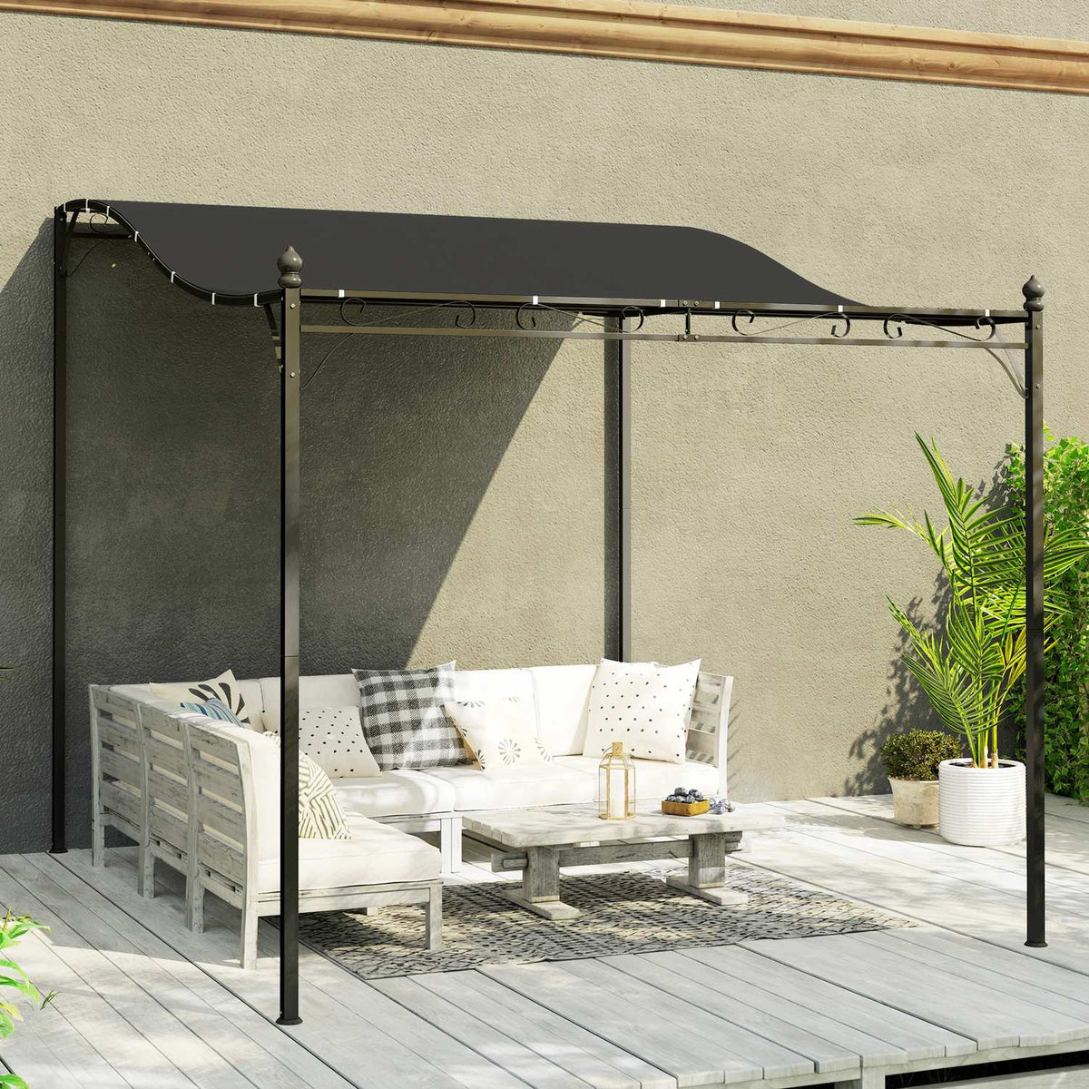 Add-on pavilion pergola with roof, water-repellent pavilion canopy, free-standing garden pavilion, patio pavilion canopy, sun protection for terrace, garden, approx. 2.5 x 3 x 2.5 m, dark gray