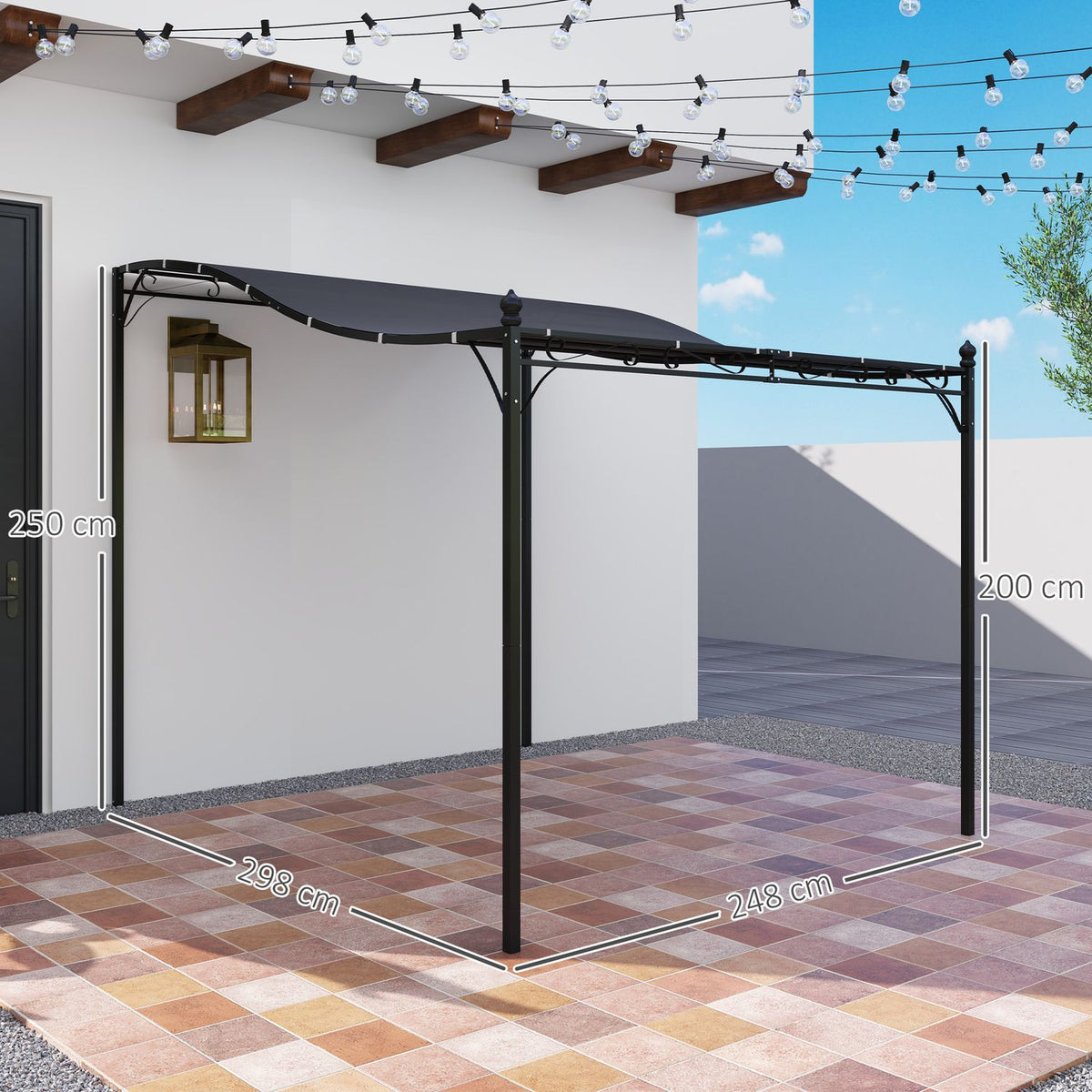 Add-on pavilion pergola with roof, water-repellent pavilion canopy, free-standing garden pavilion, patio pavilion canopy, sun protection for terrace, garden, approx. 2.5 x 3 x 2.5 m, dark gray