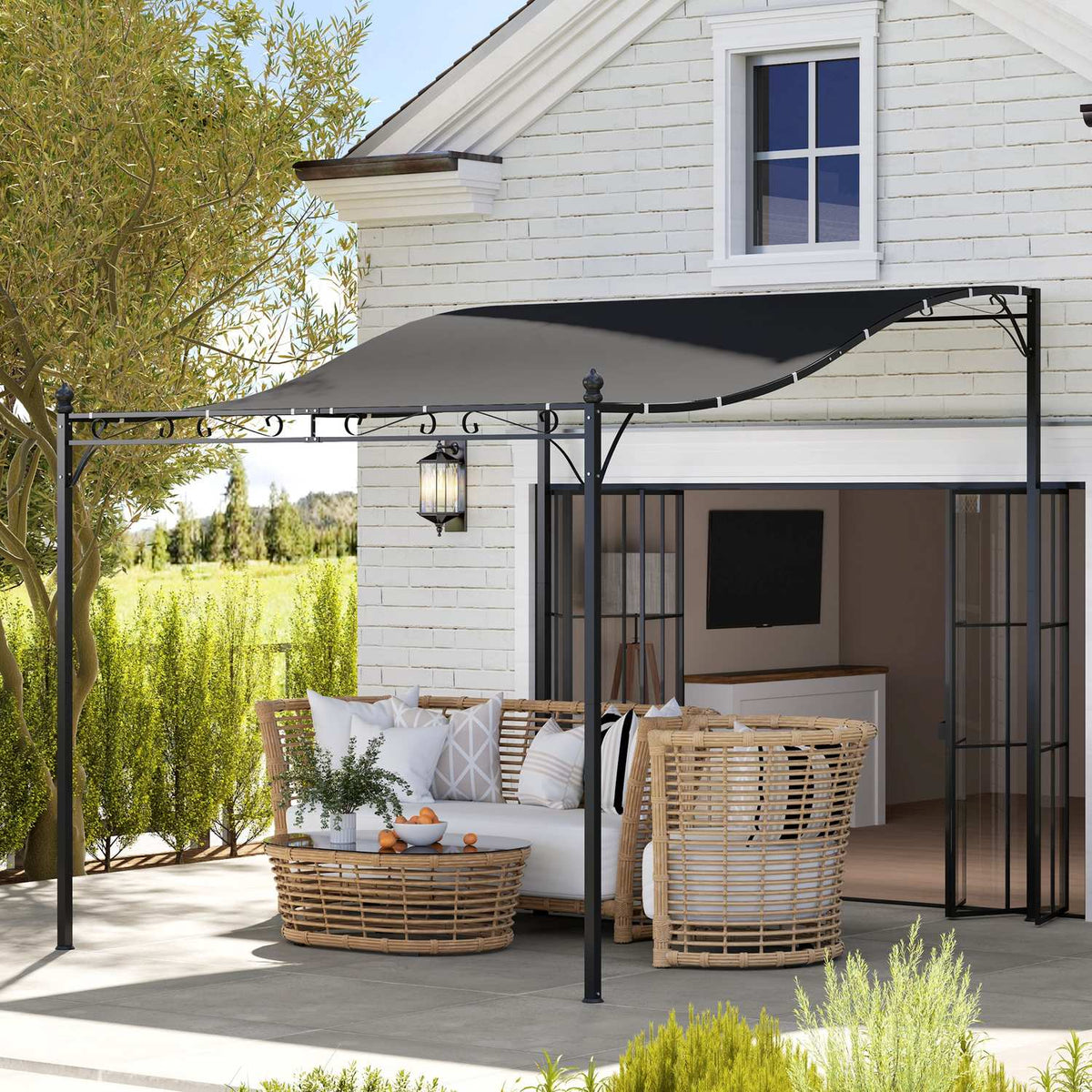 Add-on pavilion pergola with roof, water-repellent pavilion canopy, free-standing garden pavilion, patio pavilion canopy, sun protection for terrace, garden, approx. 2.5 x 3 x 2.5 m, dark gray