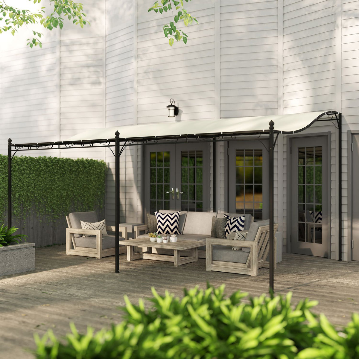 Add-on pavilion pergola with roof, water-repellent pavilion canopy, free-standing garden pavilion patio pavilion canopy sun protection for terrace garden approx. 3x5x2.5 m cream white
