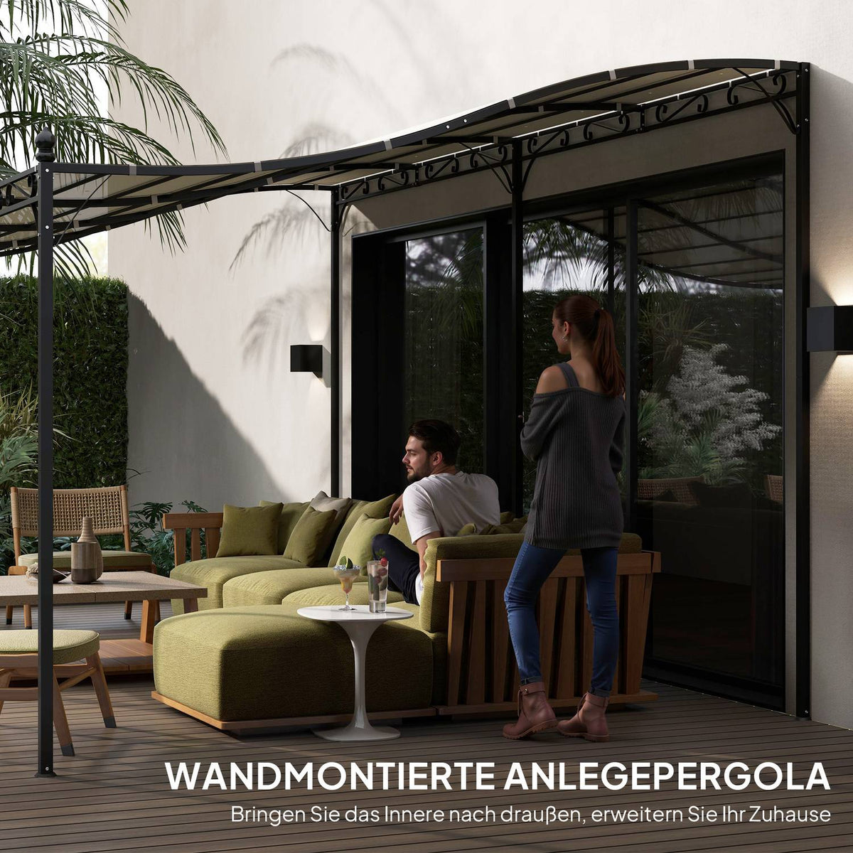 Add-on pavilion pergola with roof, water-repellent pavilion canopy, free-standing garden pavilion patio pavilion canopy sun protection for terrace garden approx. 3x5x2.5 m cream white