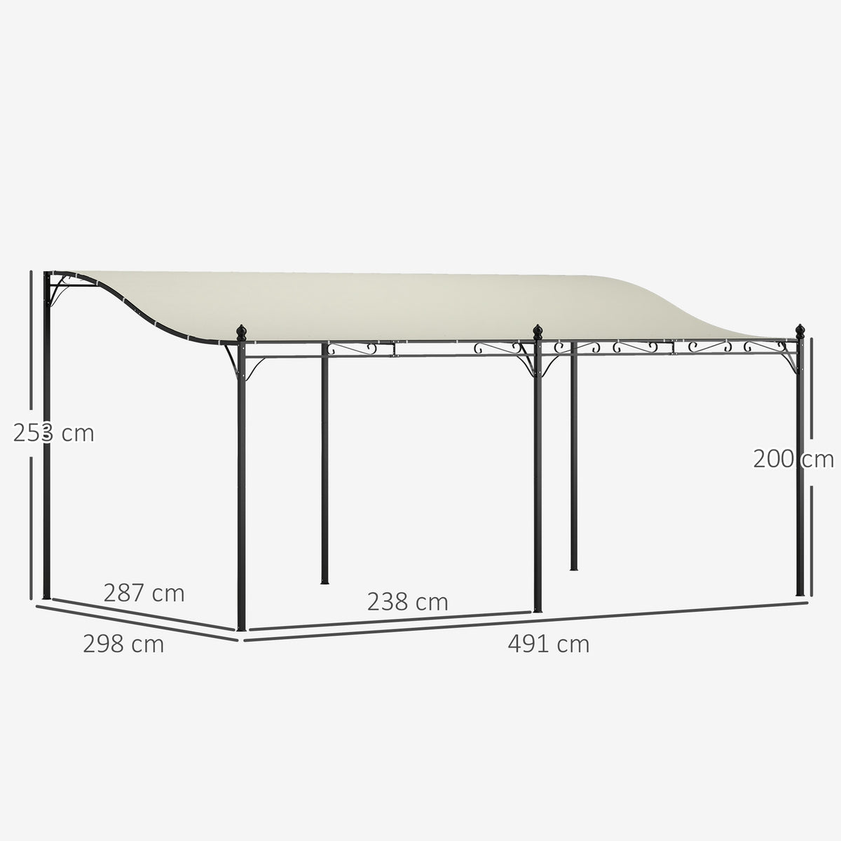 Add-on pavilion pergola with roof, water-repellent pavilion canopy, free-standing garden pavilion patio pavilion canopy sun protection for terrace garden approx. 3x5x2.5 m cream white