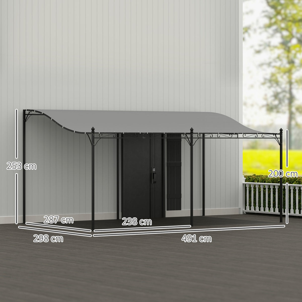 Add-on pavilion pergola with roof, water-repellent pavilion canopy, free-standing garden pavilion, patio pavilion canopy, sun protection for terrace, garden, approx. 3x5x2.5 m, dark gray