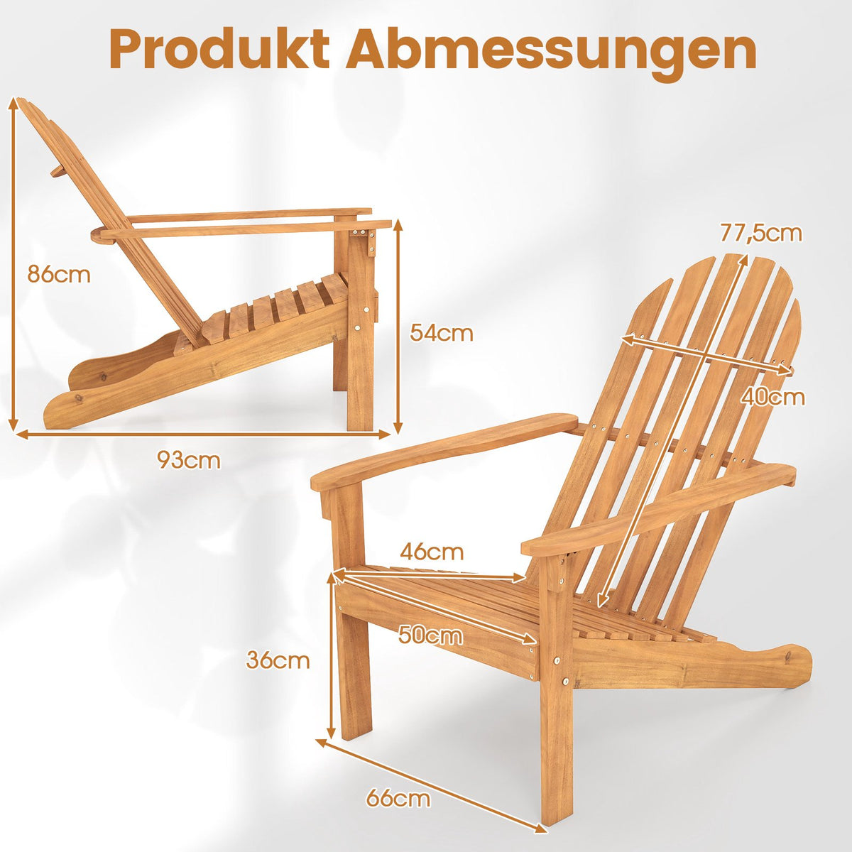 Adirondack Chair Acacia Wood, Ergonomic, 180kg Capacity