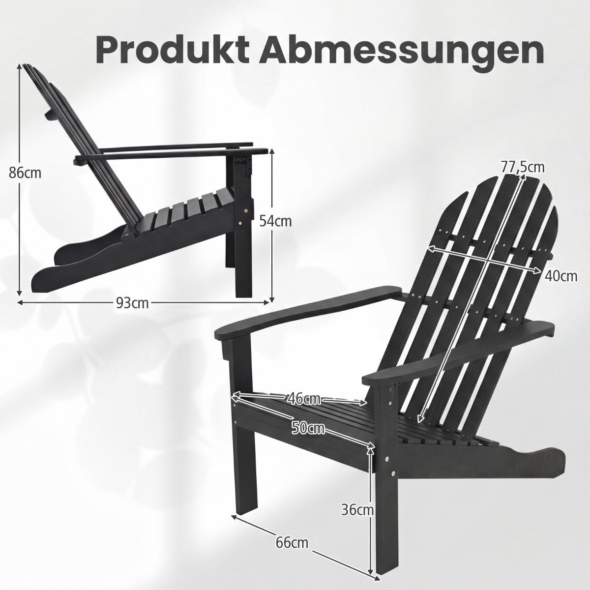 Adirondack Chair Black Acacia Wood with High Back