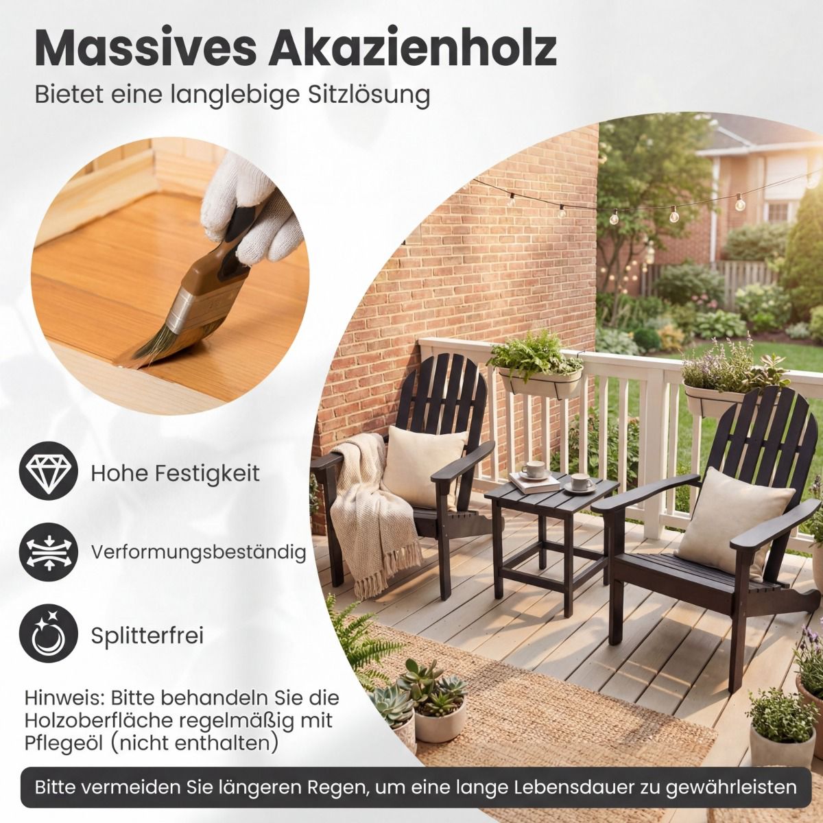 Adirondack Chair Black Acacia Wood with High Back