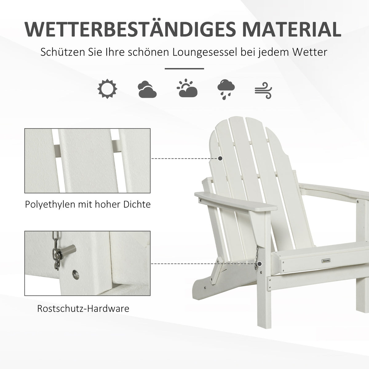 Adirondack Garden Chair Foldable Garden Chair Balcony Chair Garden Furniture White 75X87X93Cm
