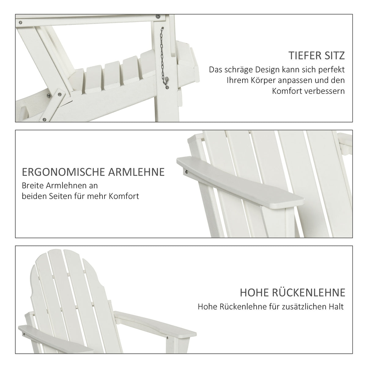 Adirondack Garden Chair Foldable Garden Chair Balcony Chair Garden Furniture White 75X87X93Cm