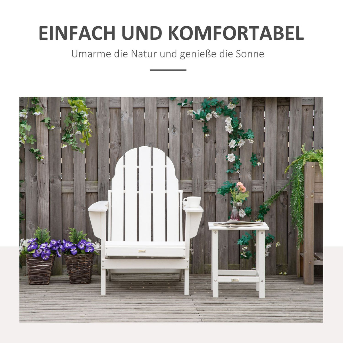 Adirondack Garden Chair Foldable Garden Chair Balcony Chair Garden Furniture White 75X87X93Cm