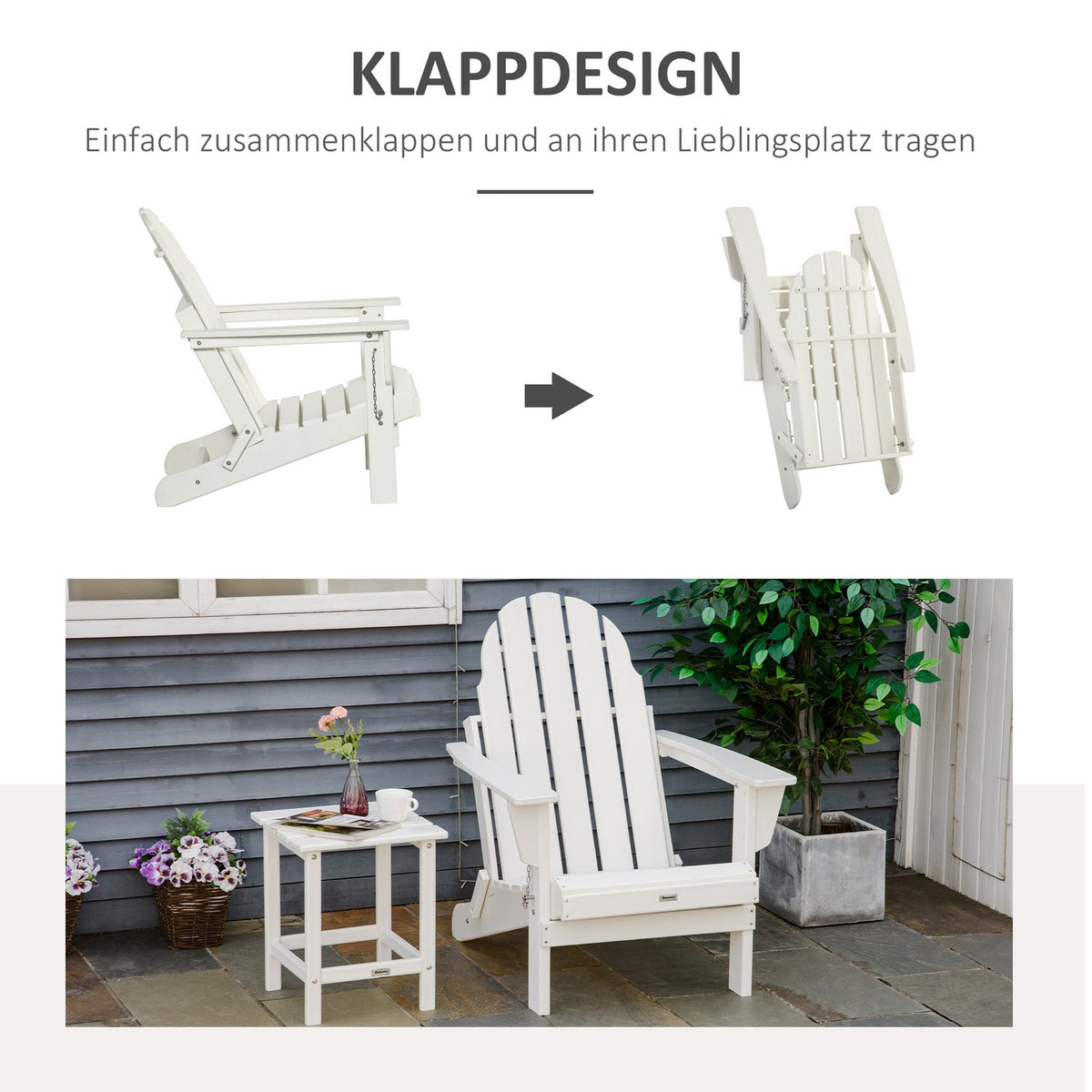 Adirondack Garden Chair Foldable Garden Chair Balcony Chair Garden Furniture White 75X87X93Cm