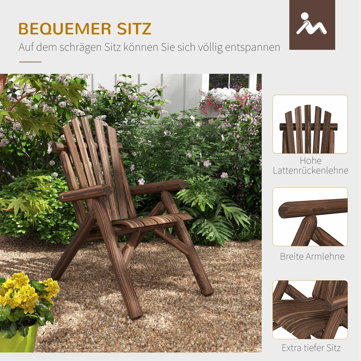 Adirondack Garden Chair Garden Chair Wooden Chair High-Back With Armrest Fir Wood Brown 83 X 68 X 101 Cm