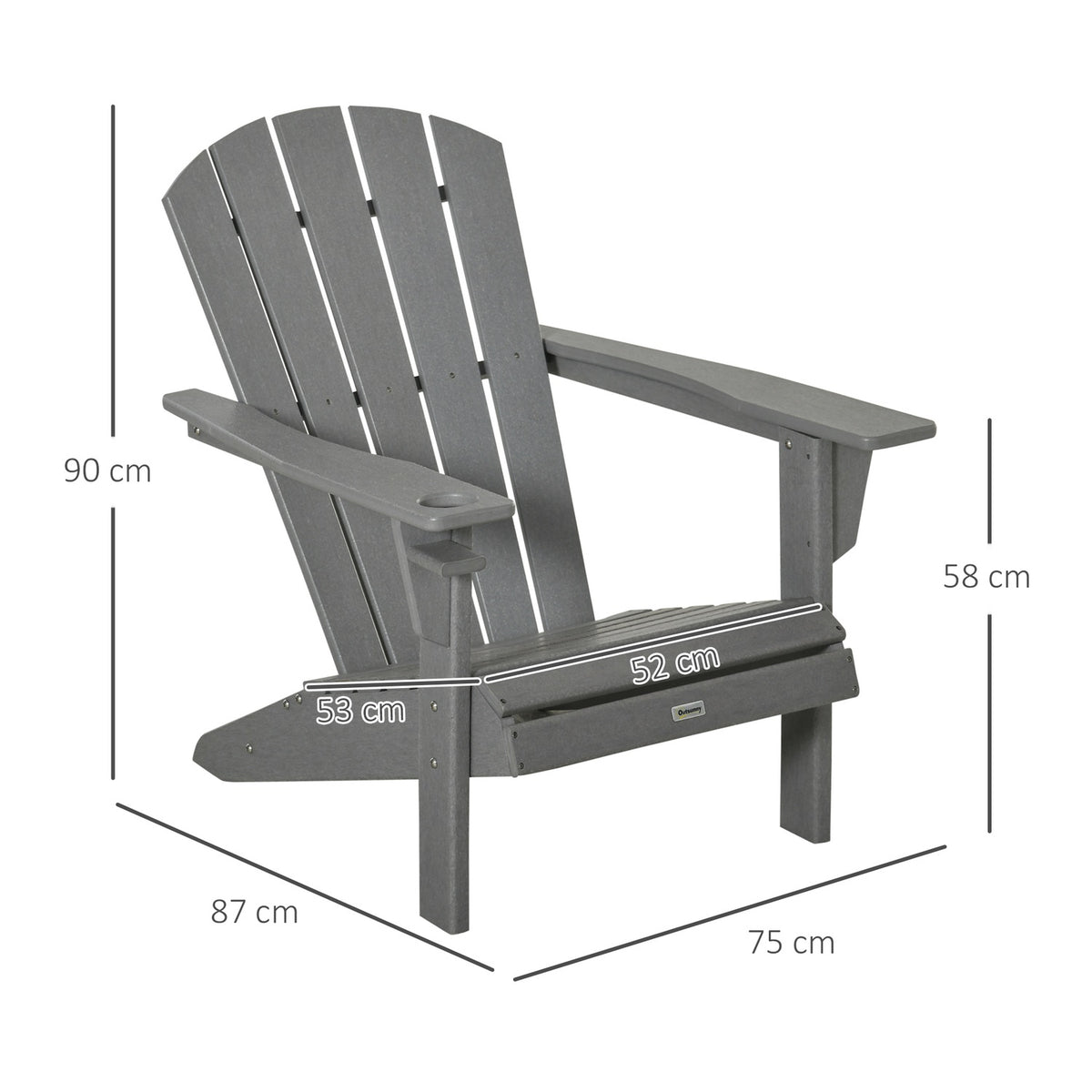 Adirondack Garden Chair With Cup Holder Garden Chair Garden Furniture Balcony Chair Gray Plastic 75 X 87 X 90 Cm