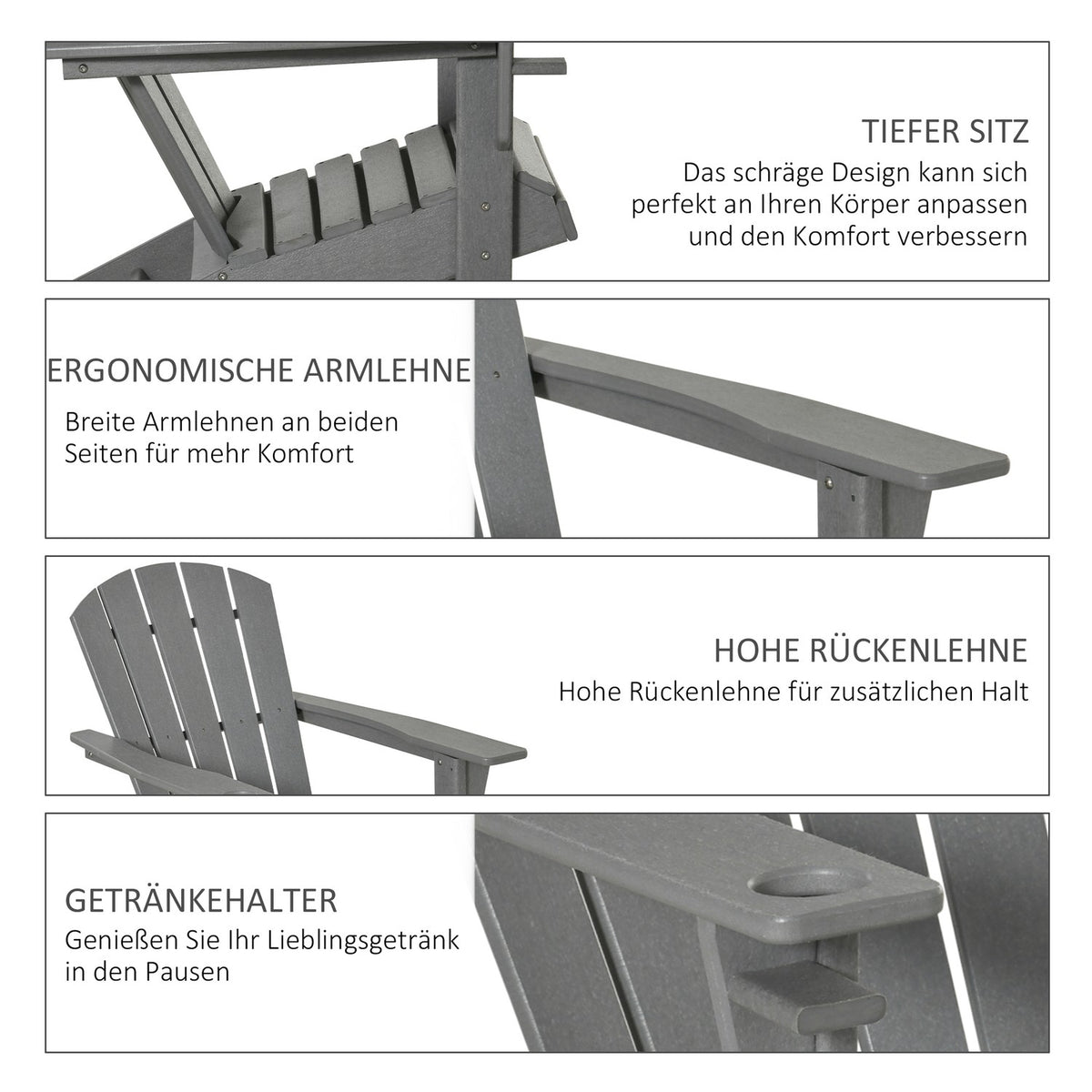 Adirondack Garden Chair With Cup Holder Garden Chair Garden Furniture Balcony Chair Gray Plastic 75 X 87 X 90 Cm