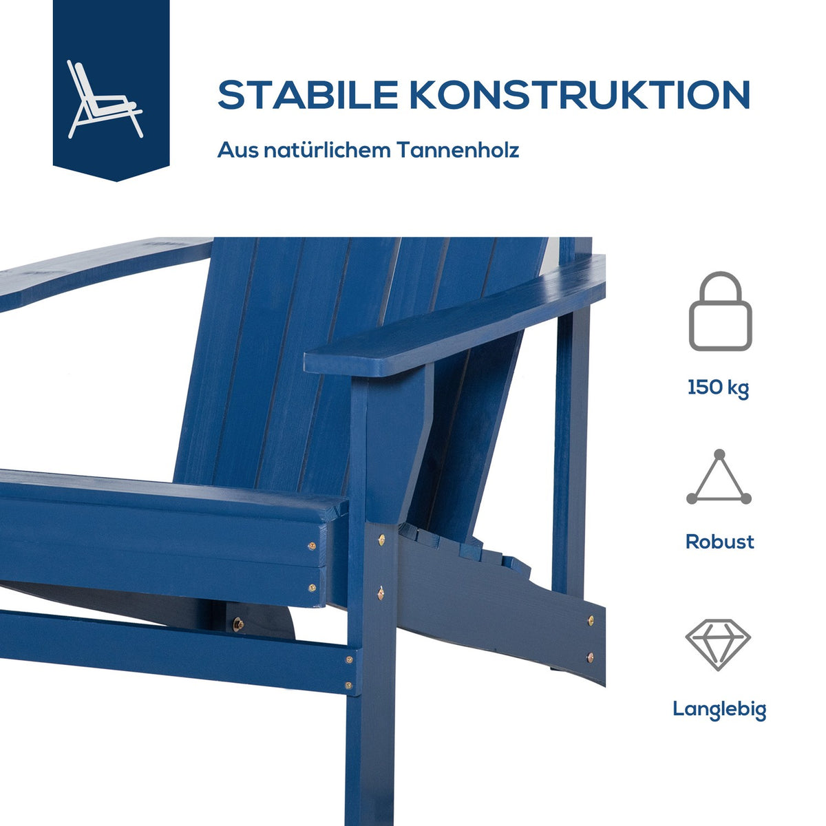 Adirondack Garden Chair With Cup Holder Garden Lounger Balcony Chair Solid Wood Blue 97 X 72.5 X 93 Cm