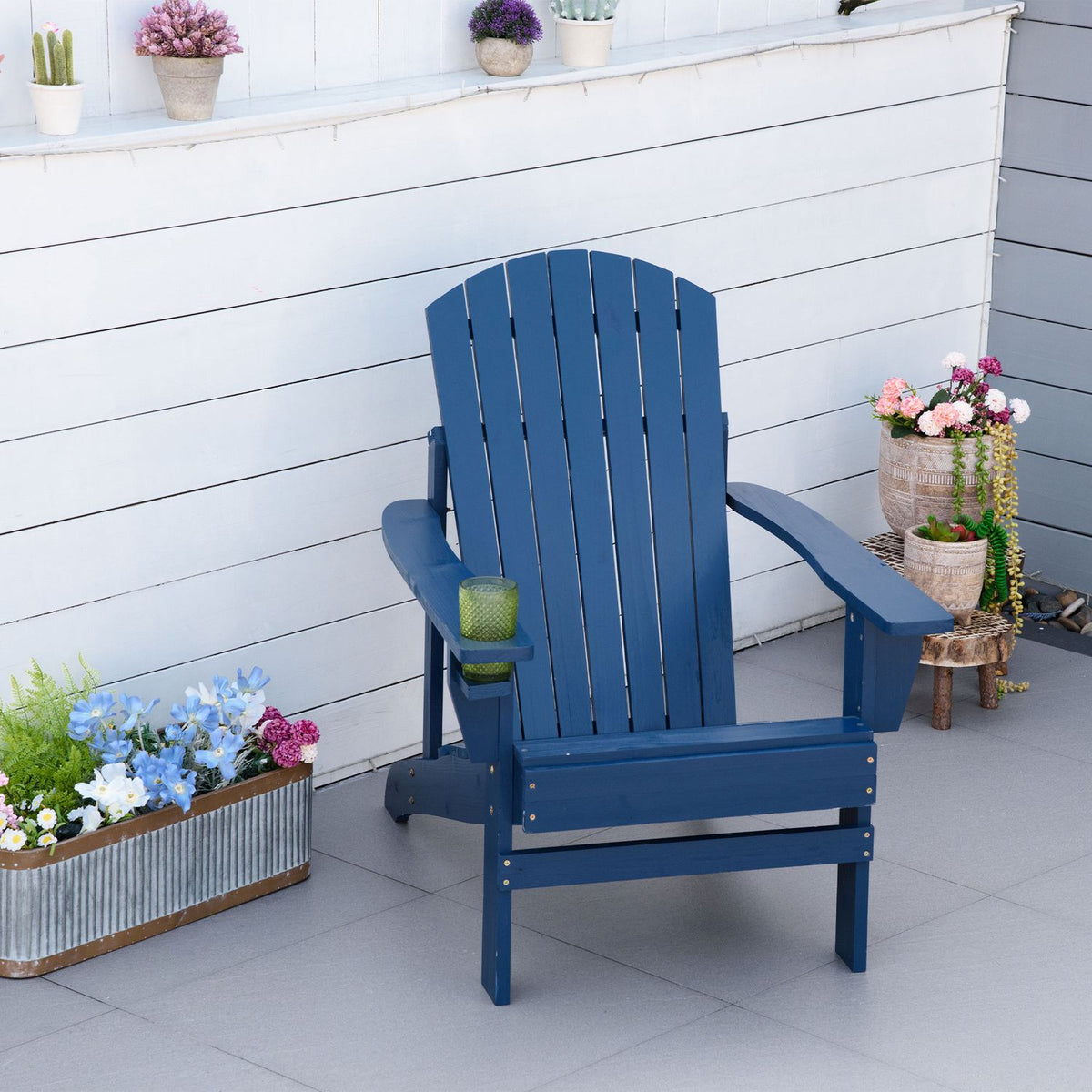 Adirondack Garden Chair With Cup Holder Garden Lounger Balcony Chair Solid Wood Blue 97 X 72.5 X 93 Cm