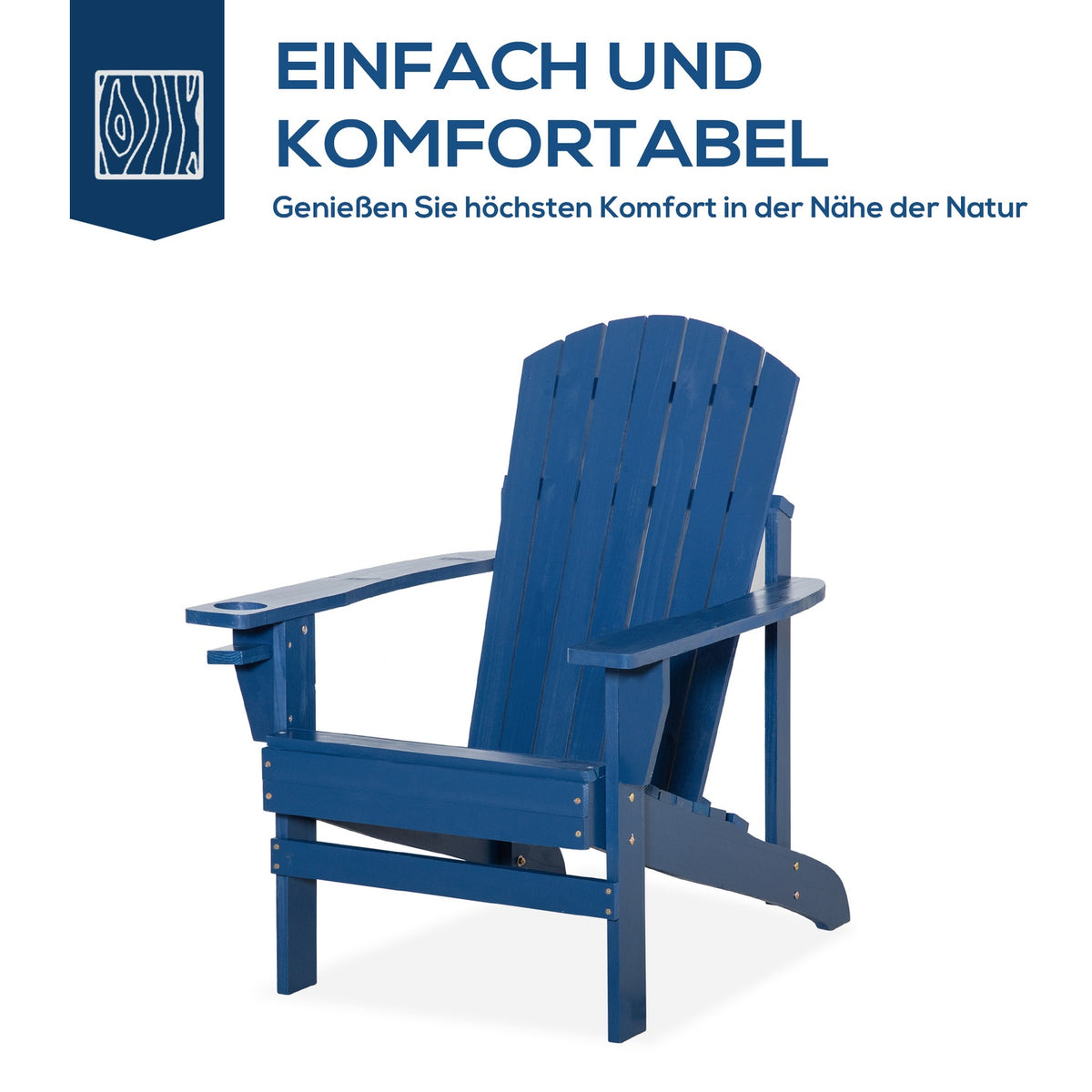 Adirondack Garden Chair With Cup Holder Garden Lounger Balcony Chair Solid Wood Blue 97 X 72.5 X 93 Cm