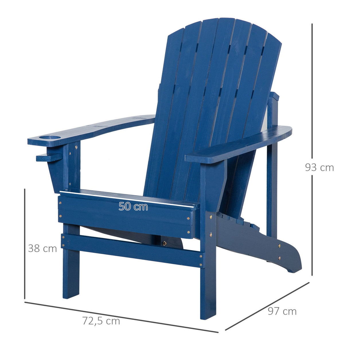 Adirondack Garden Chair With Cup Holder Garden Lounger Balcony Chair Solid Wood Blue 97 X 72.5 X 93 Cm