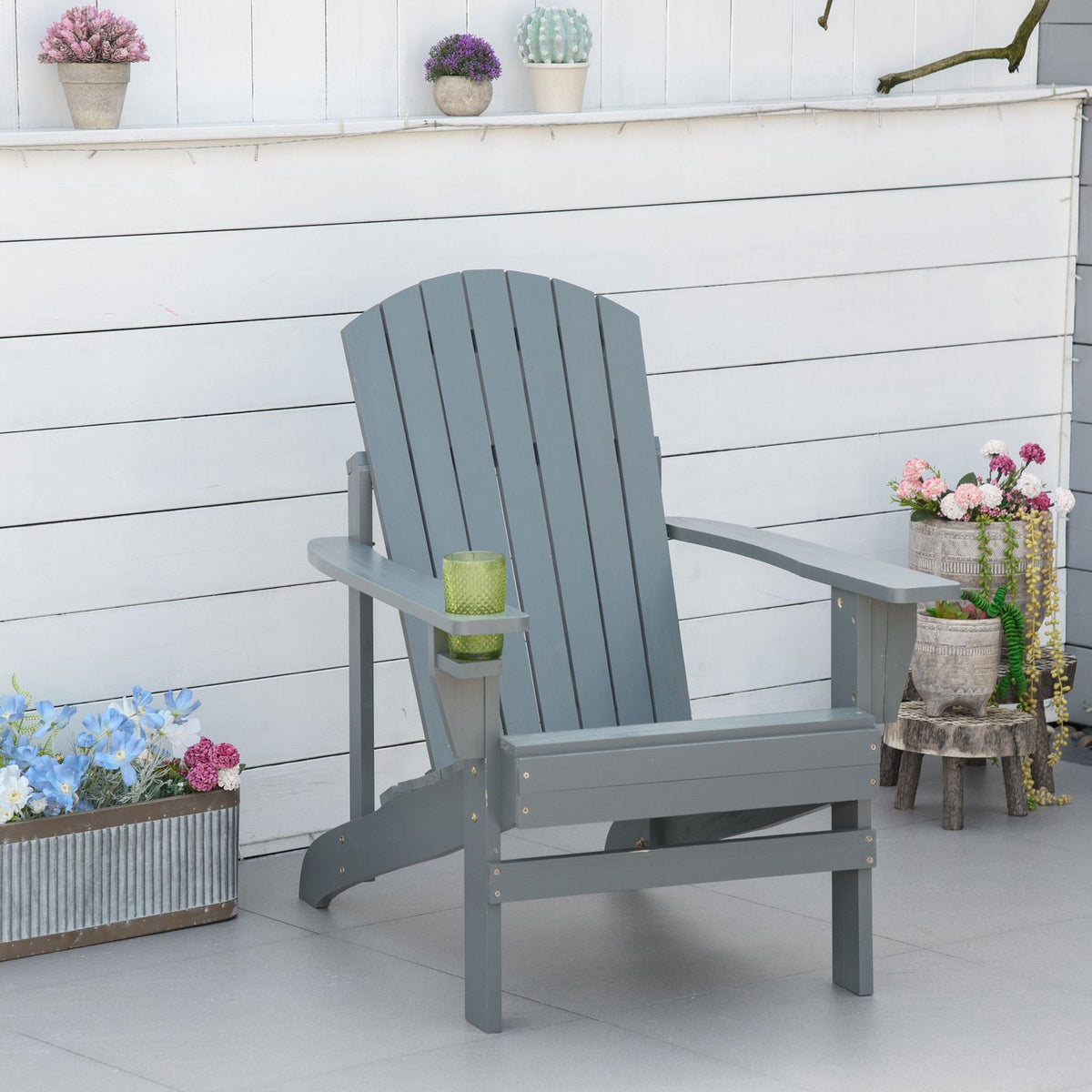 Adirondack Garden Chair With Cup Holder Garden Lounger Balcony Chair Solid Wood Dark Gray 97 X 72.5 X 93 Cm
