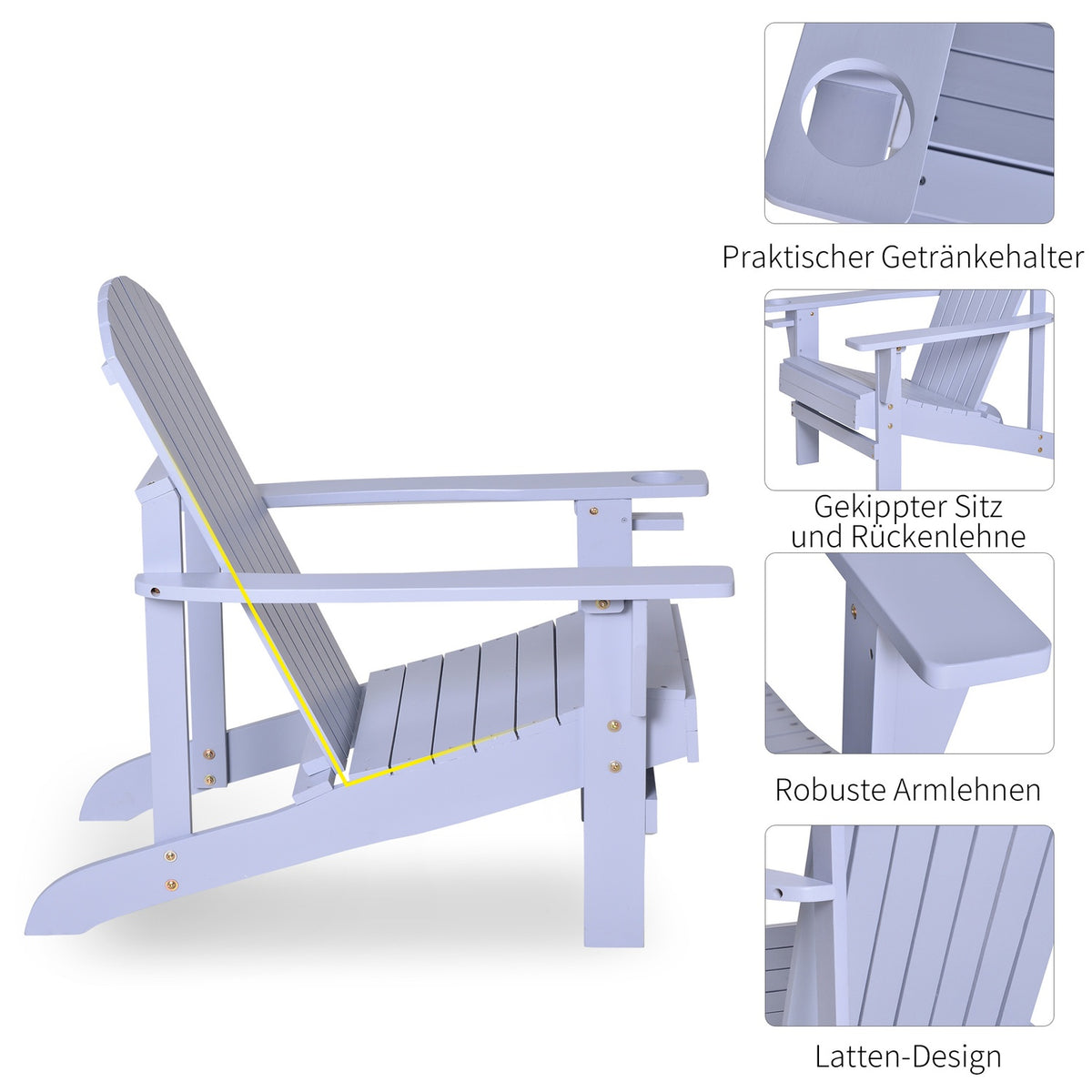 Adirondack Garden Chair With Cup Holder Garden Lounger Balcony Chair Solid Wood Gray 72.5 X 97 X 93 Cm