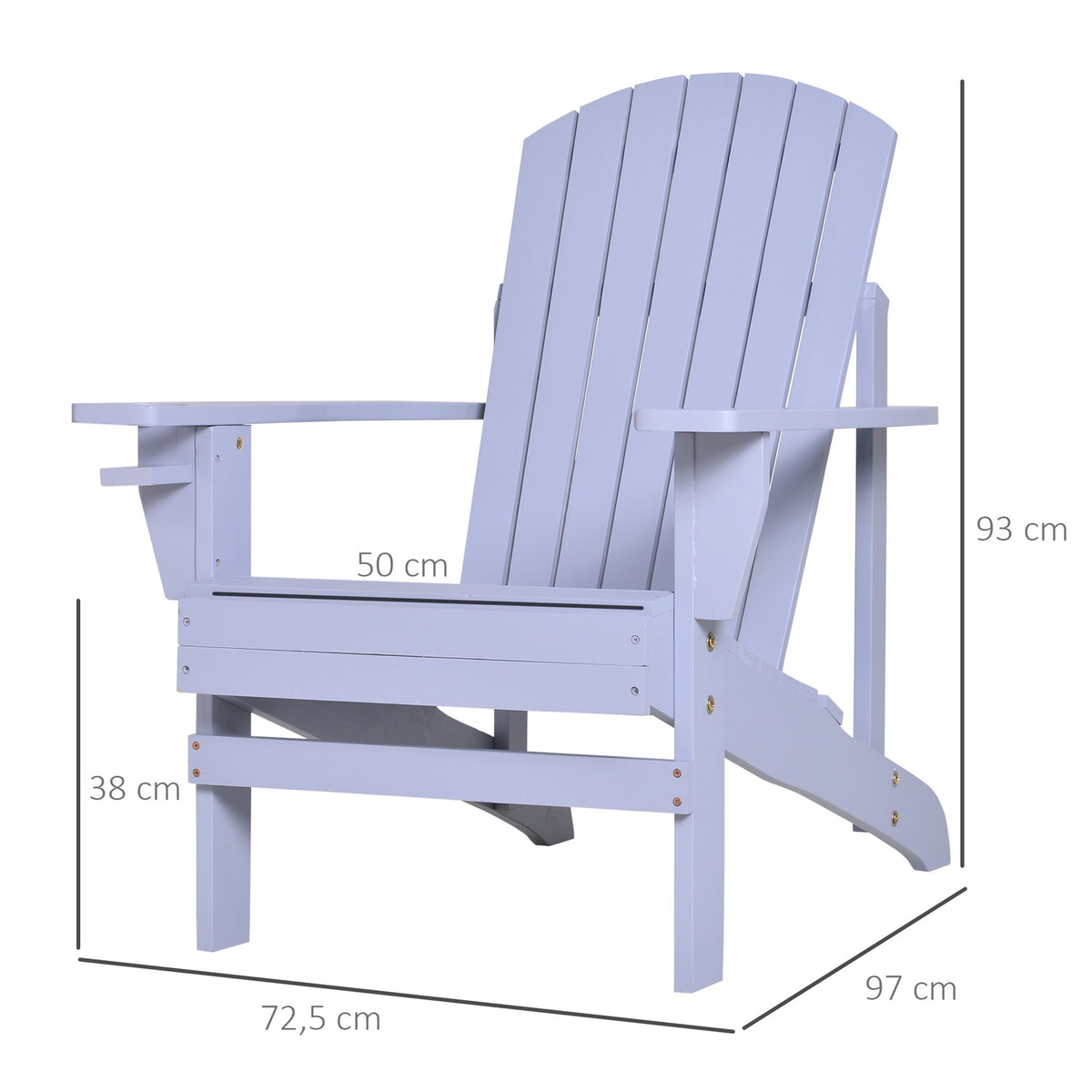 Adirondack Garden Chair With Cup Holder Garden Lounger Balcony Chair Solid Wood Gray 72.5 X 97 X 93 Cm