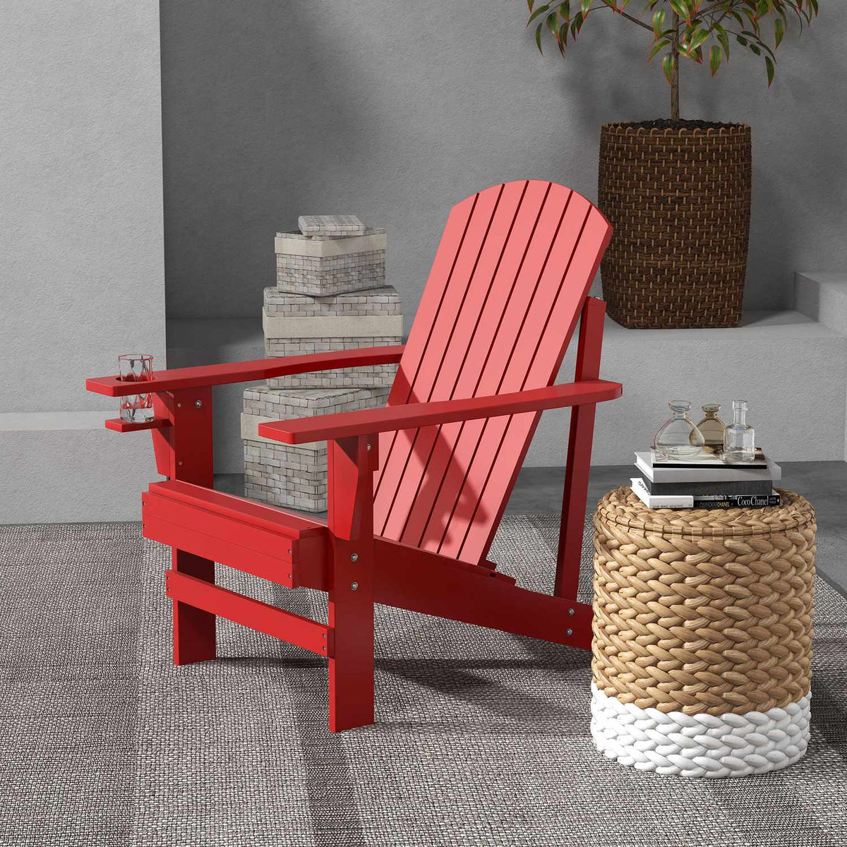 Adirondack Garden Chair With Cup Holder Garden Lounger Balcony Chair Solid Wood Red 72 X 94 X 93 Cm
