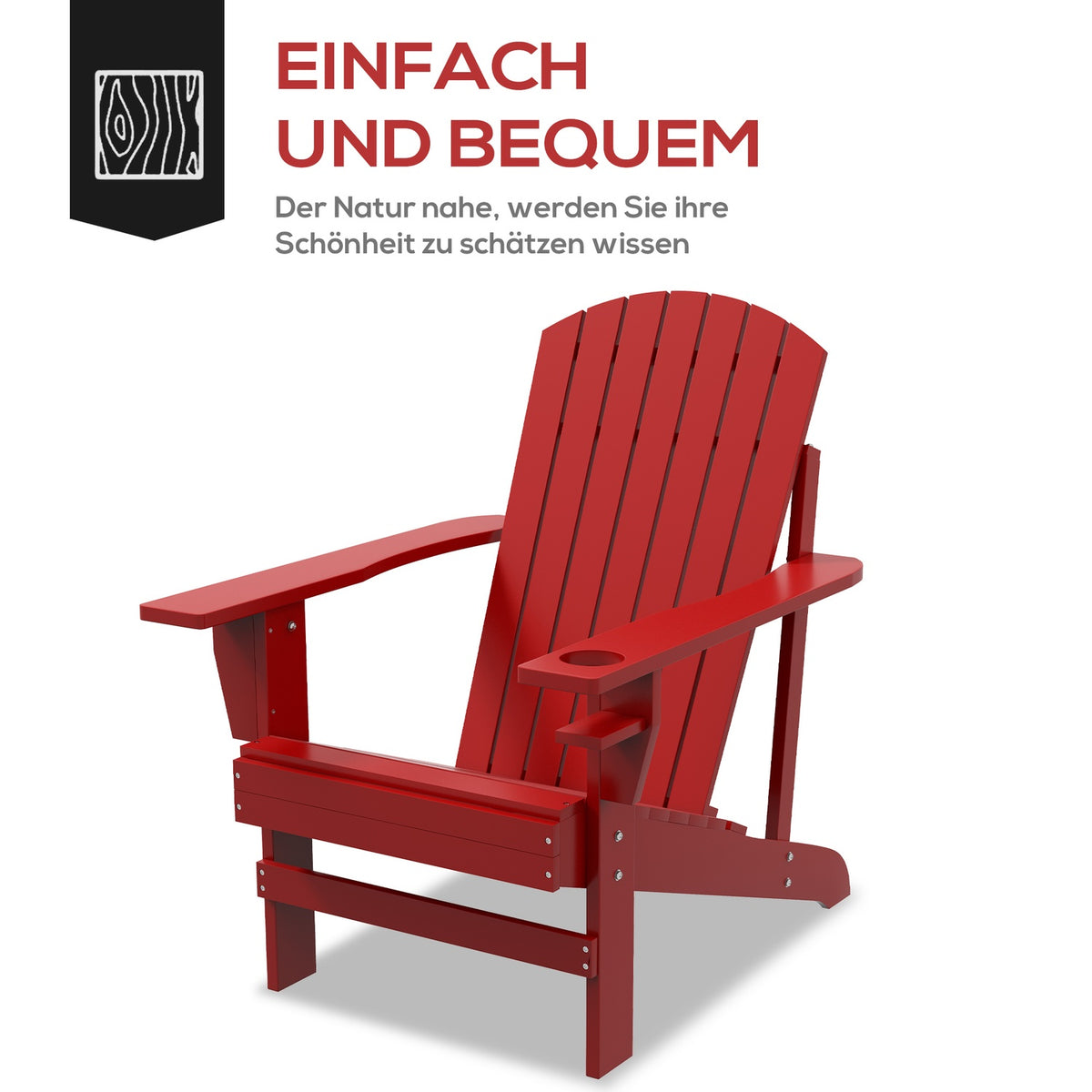 Adirondack Garden Chair With Cup Holder Garden Lounger Balcony Chair Solid Wood Red 72 X 94 X 93 Cm