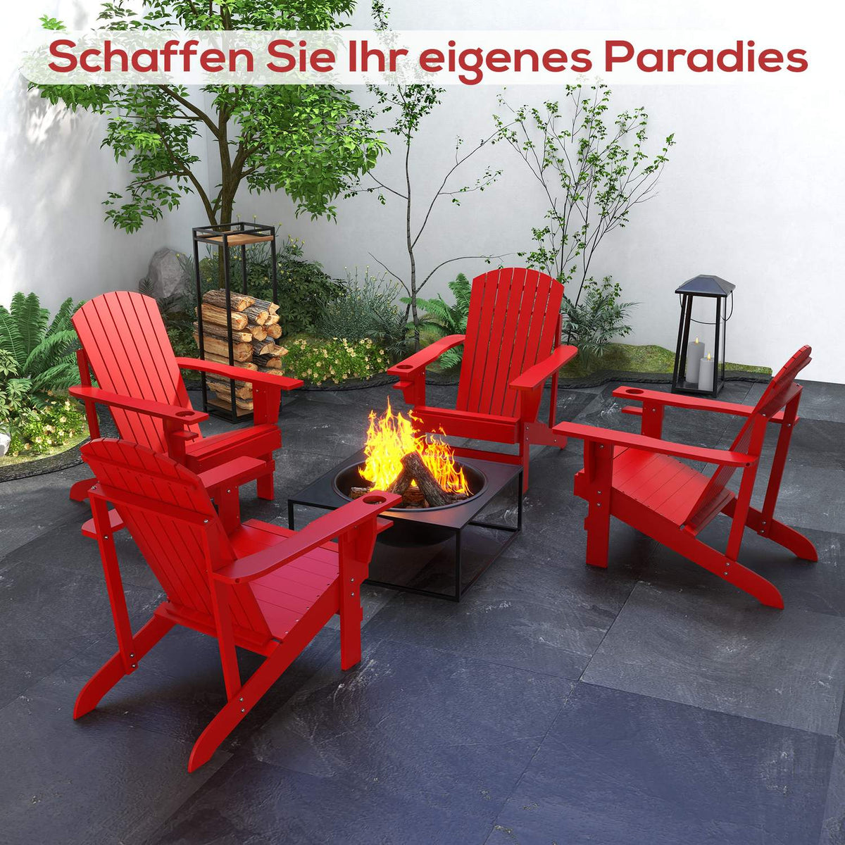 Adirondack Garden Chair With Cup Holder Garden Lounger Balcony Chair Solid Wood Red 72 X 94 X 93 Cm