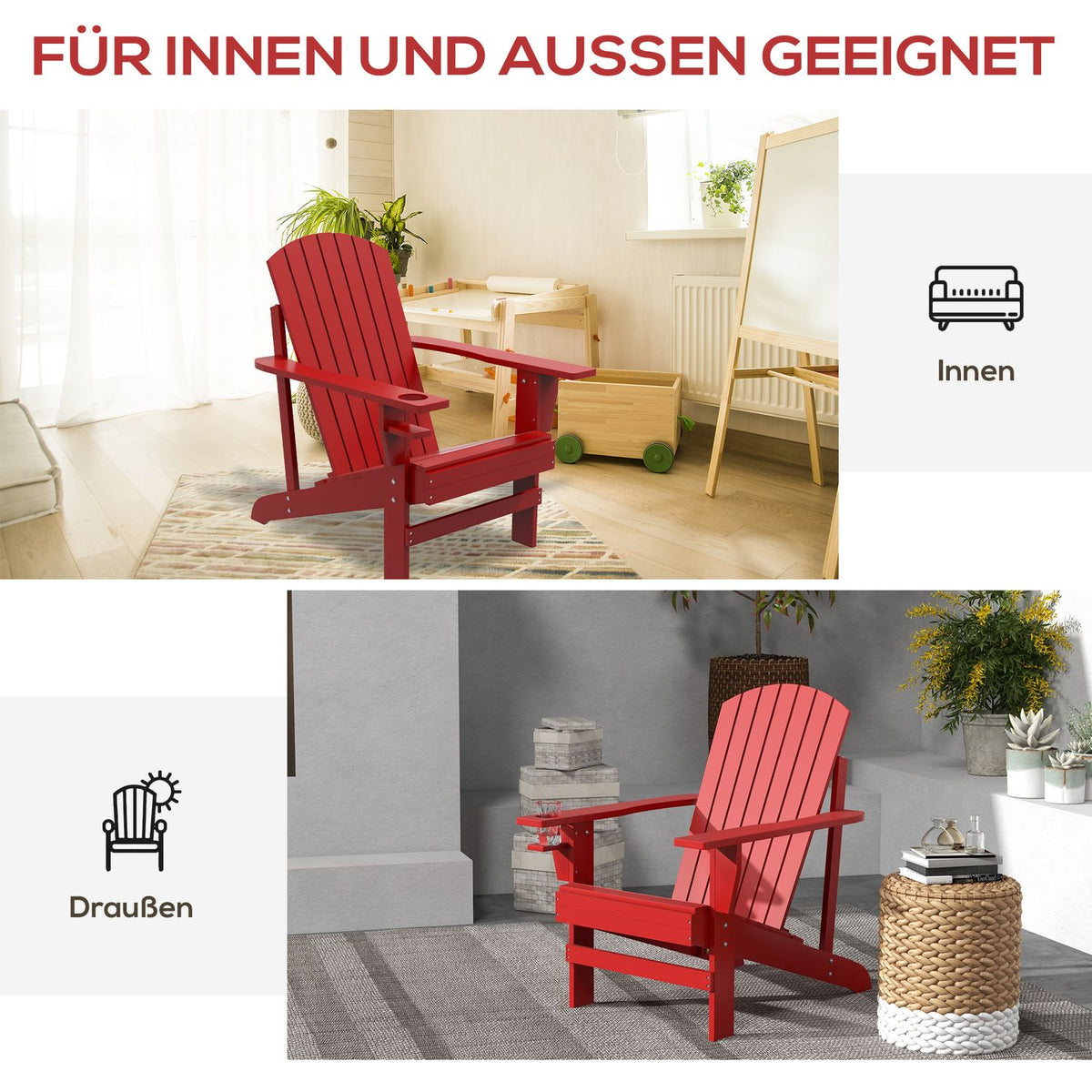 Adirondack Garden Chair With Cup Holder Garden Lounger Balcony Chair Solid Wood Red 72 X 94 X 93 Cm