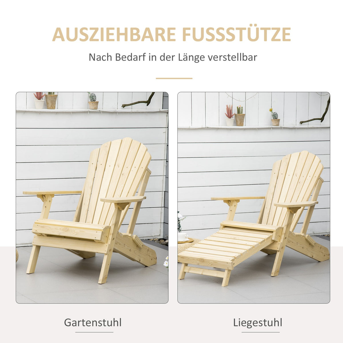 Adirondack Garden Chair With Footrest Folding Garden Lounger Outdoor Garden Furniture Natural Pine Wood 78 X 140 X 94 Cm