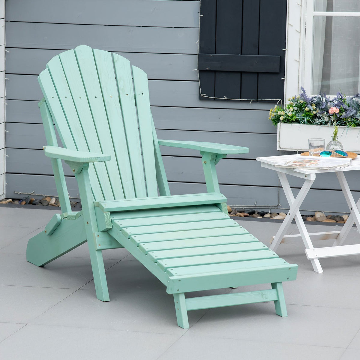 Adirondack Garden Chair With Footrest Folding Garden Lounger Outdoor Garden Furniture Pine Wood Green 78 X 140 X 94 Cm