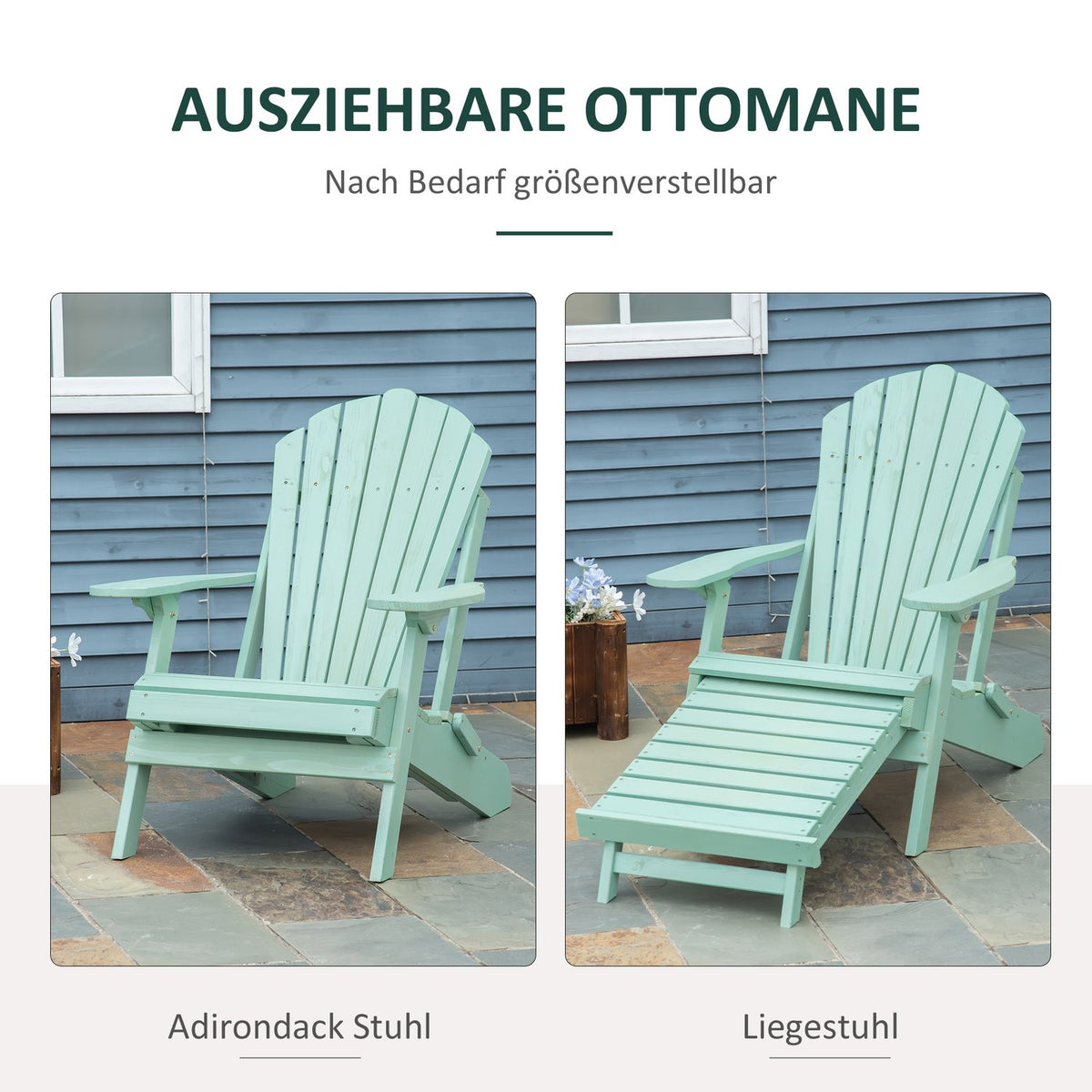 Adirondack Garden Chair With Footrest Folding Garden Lounger Outdoor Garden Furniture Pine Wood Green 78 X 140 X 94 Cm