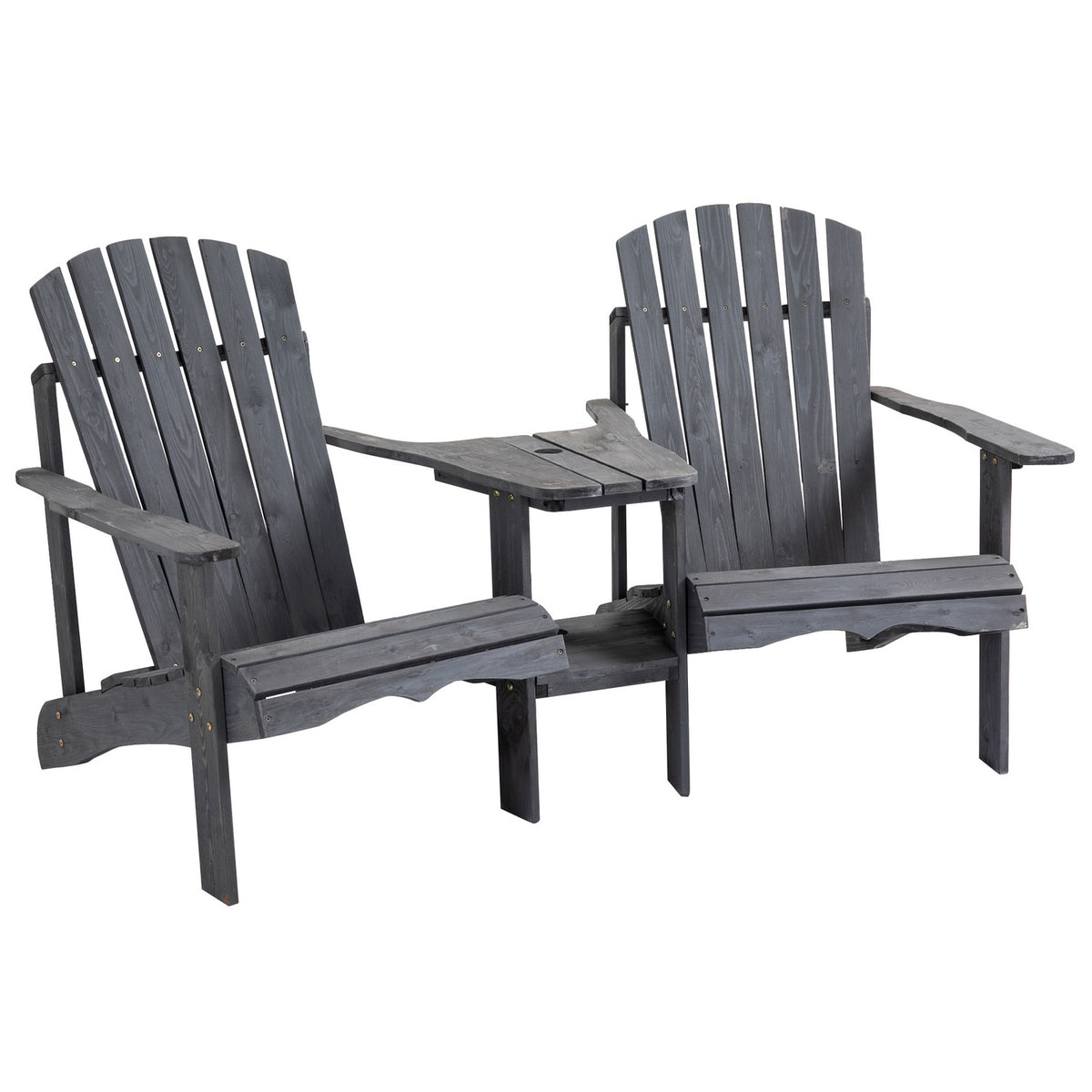 Adirondack Garden Chair With Table And Umbrella Hole 2 Seater Garden Chair Seating Group Garden Furniture For Balcony Solid Wood Dark Gray