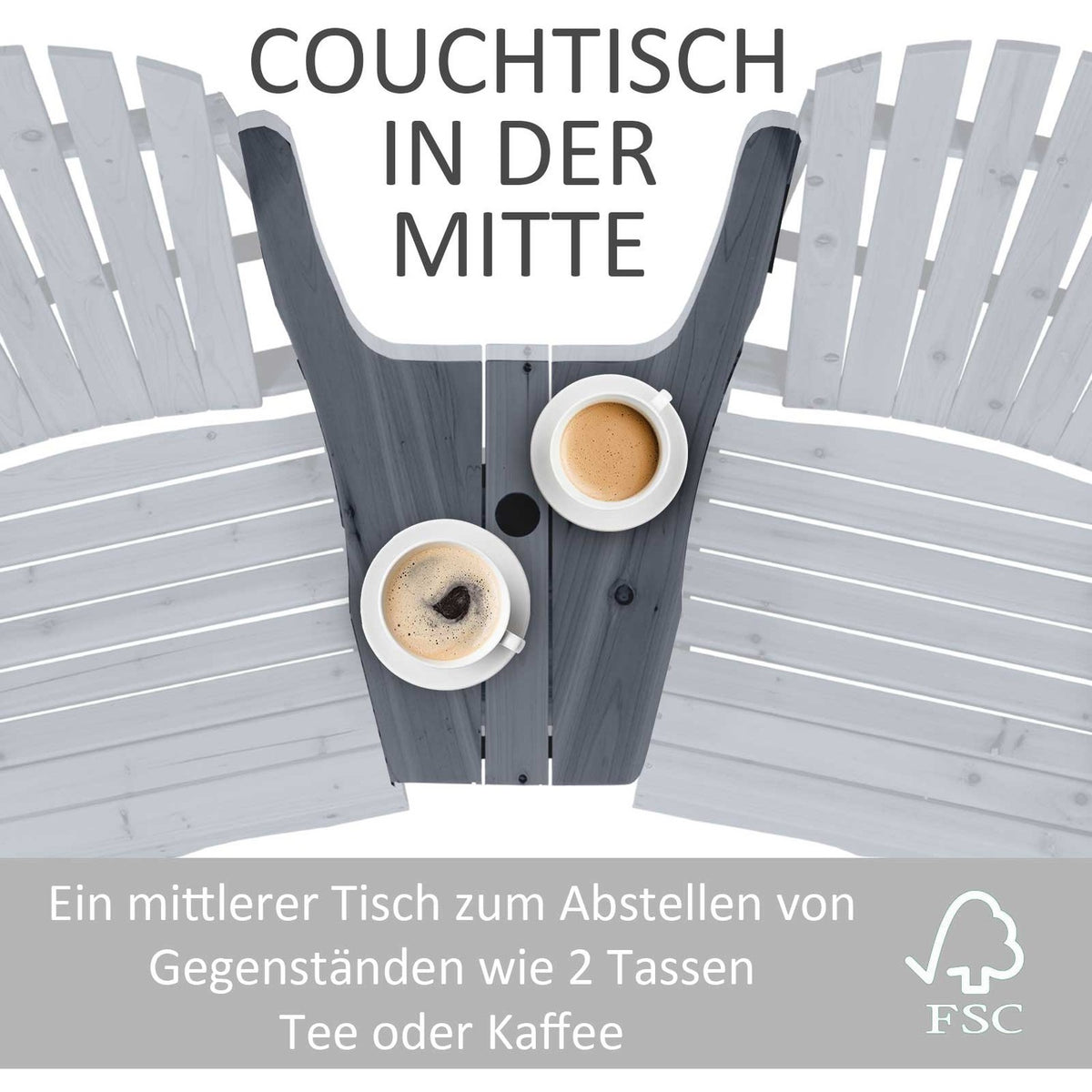Adirondack Garden Chair With Table And Umbrella Hole 2 Seater Garden Chair Seating Group Garden Furniture For Balcony Solid Wood Dark Gray