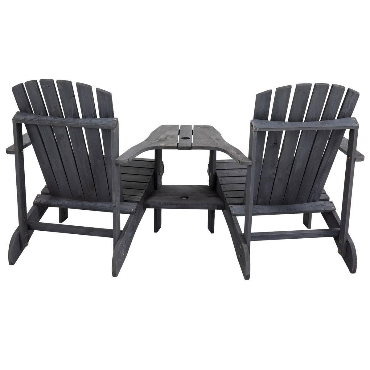 Adirondack Garden Chair With Table And Umbrella Hole 2 Seater Garden Chair Seating Group Garden Furniture For Balcony Solid Wood Dark Gray